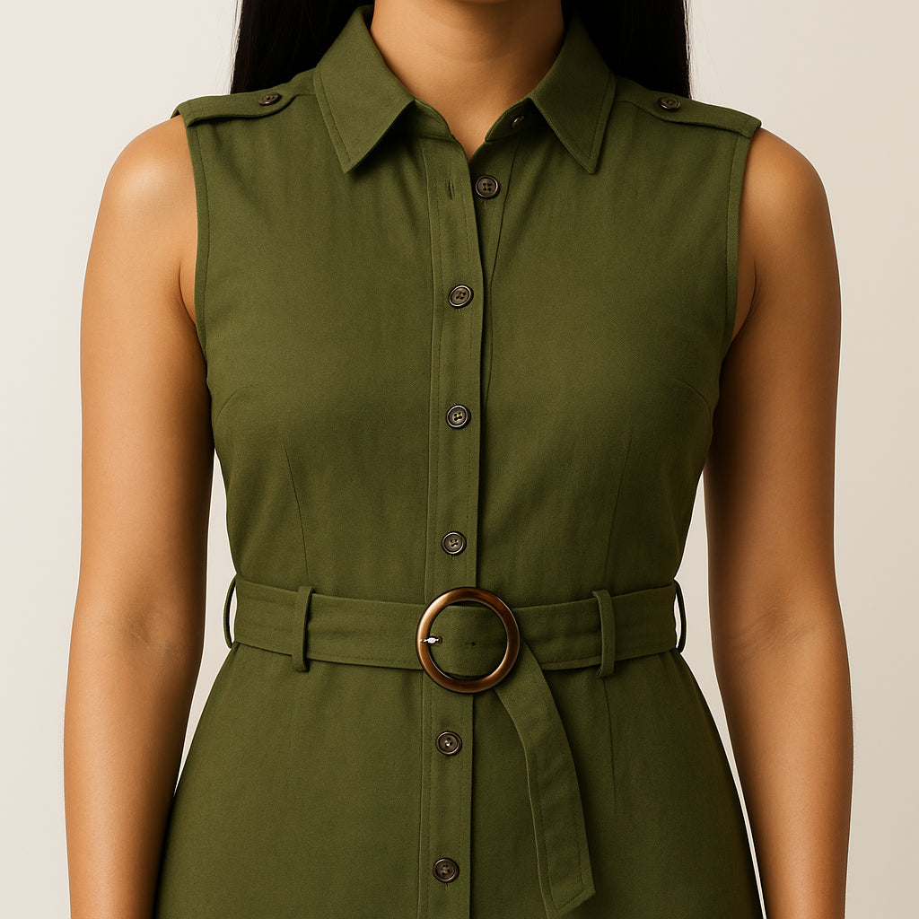 green sleeveless shirt dress THML Green Floral Contrast Collar Sleeveless Dress – SSYS main image 1