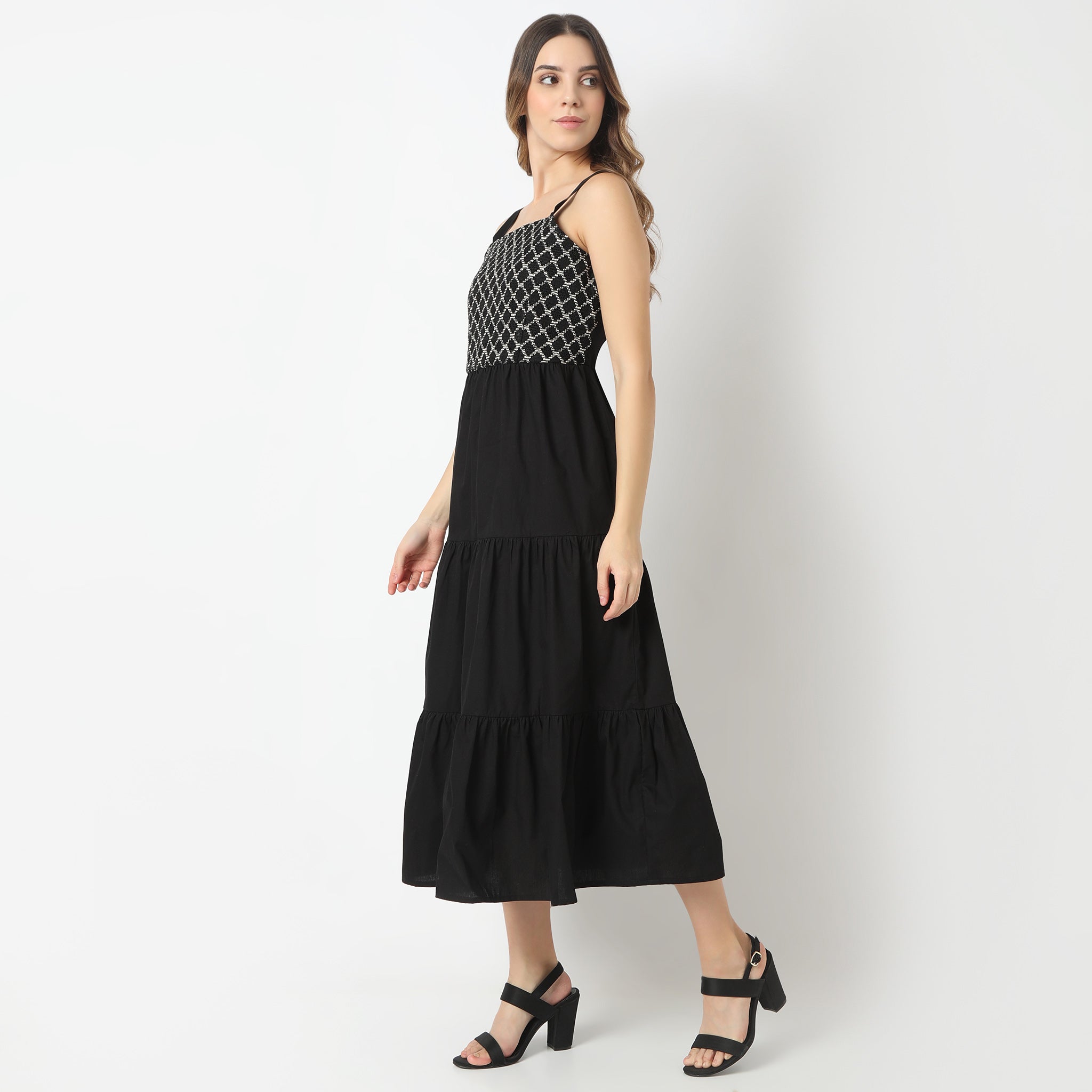 Flare Fit Square Neck Below Knee Tier Dress – Style Union