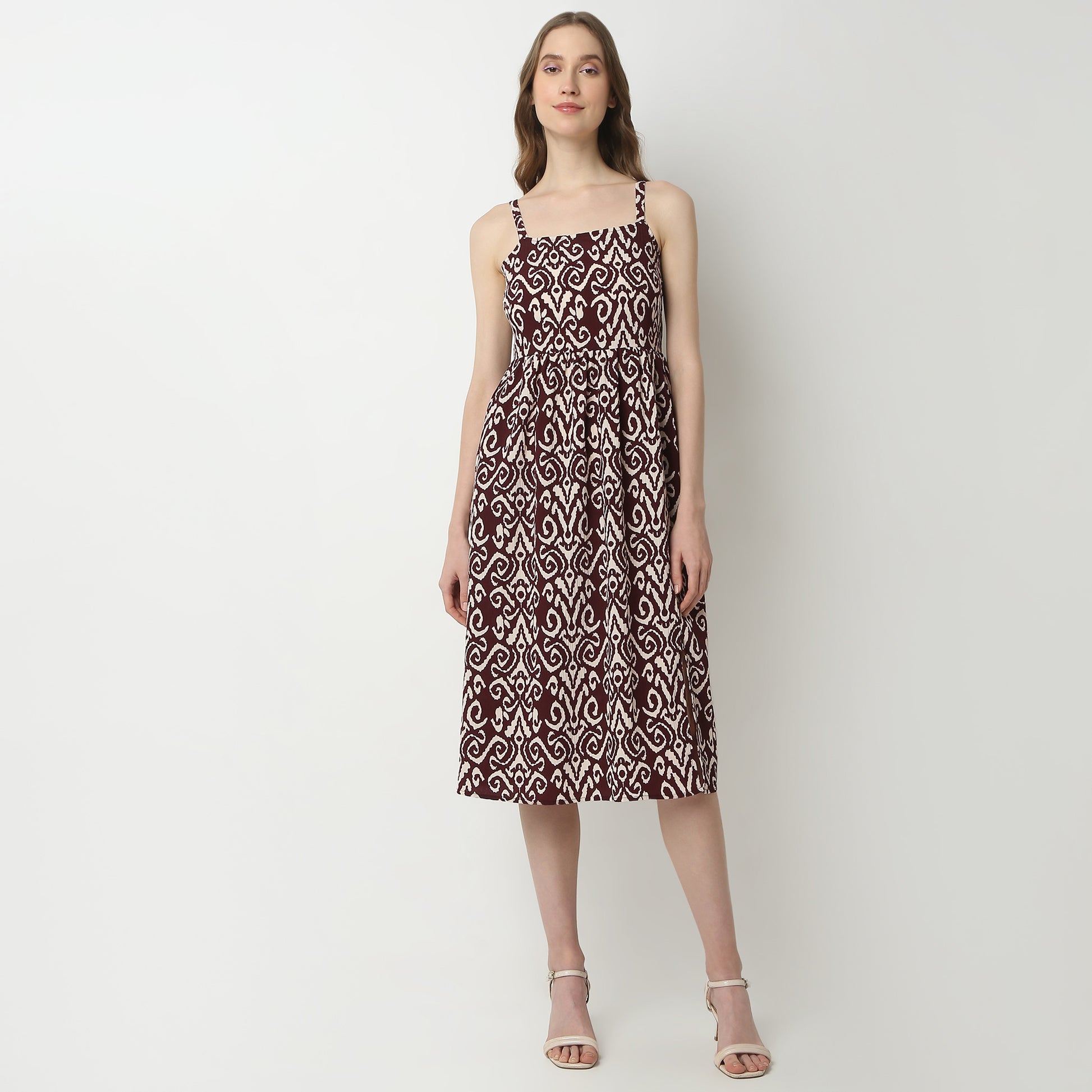 Regular Fit Printed Square Neck Dress