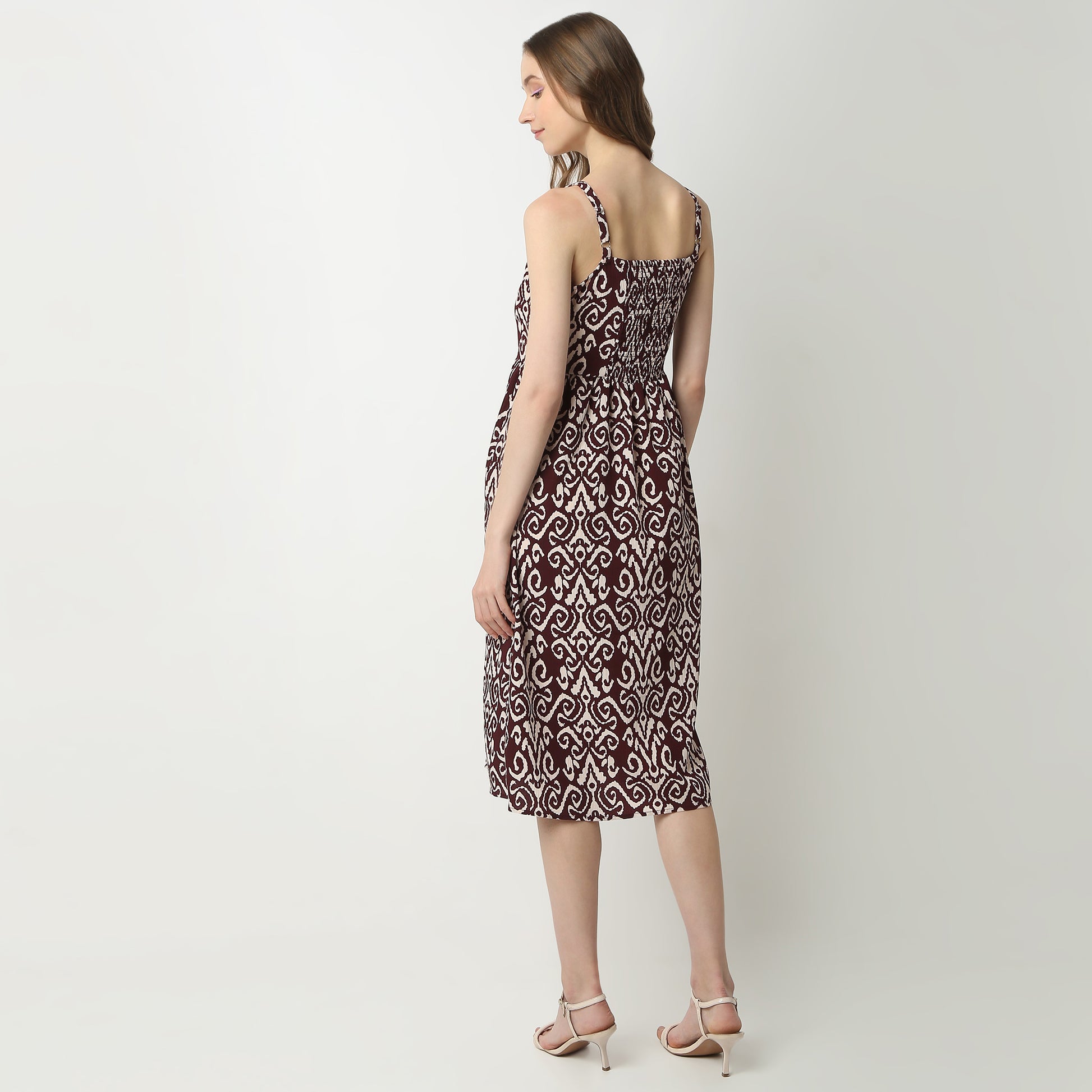 Regular Fit Printed Square Neck Dress