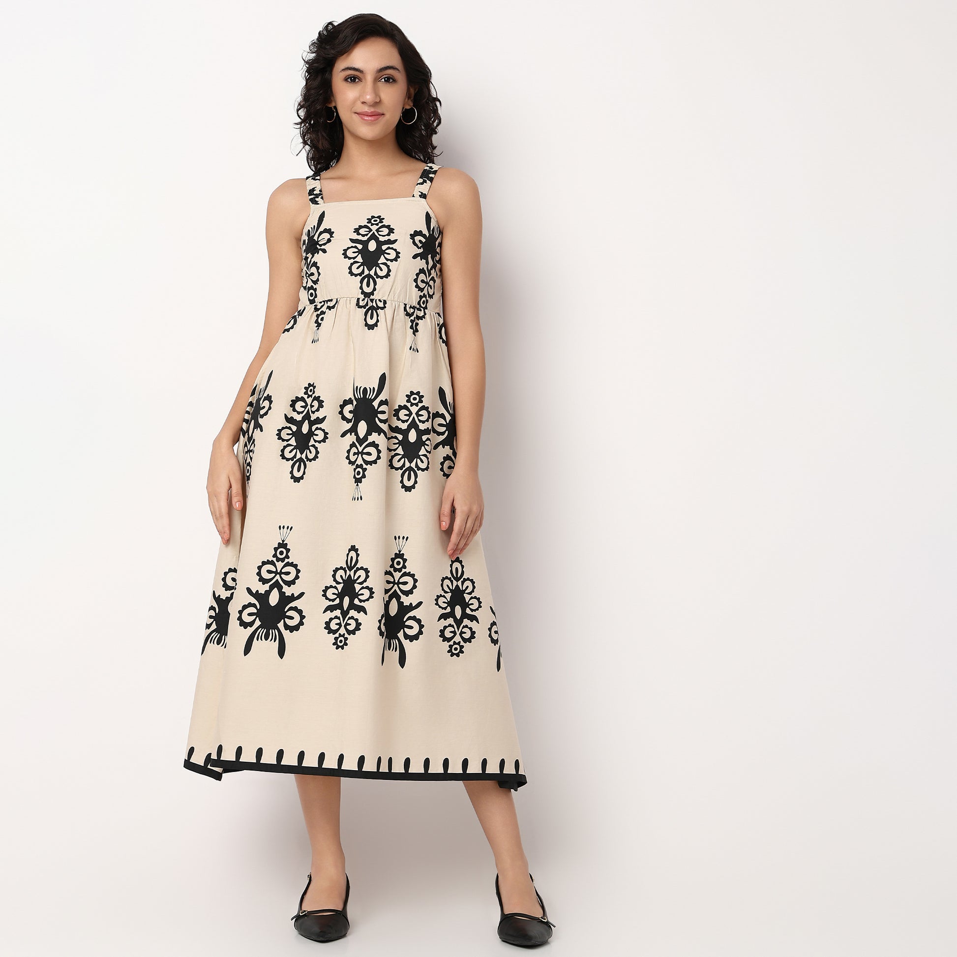 Woven Strapy Flared Printed Dress