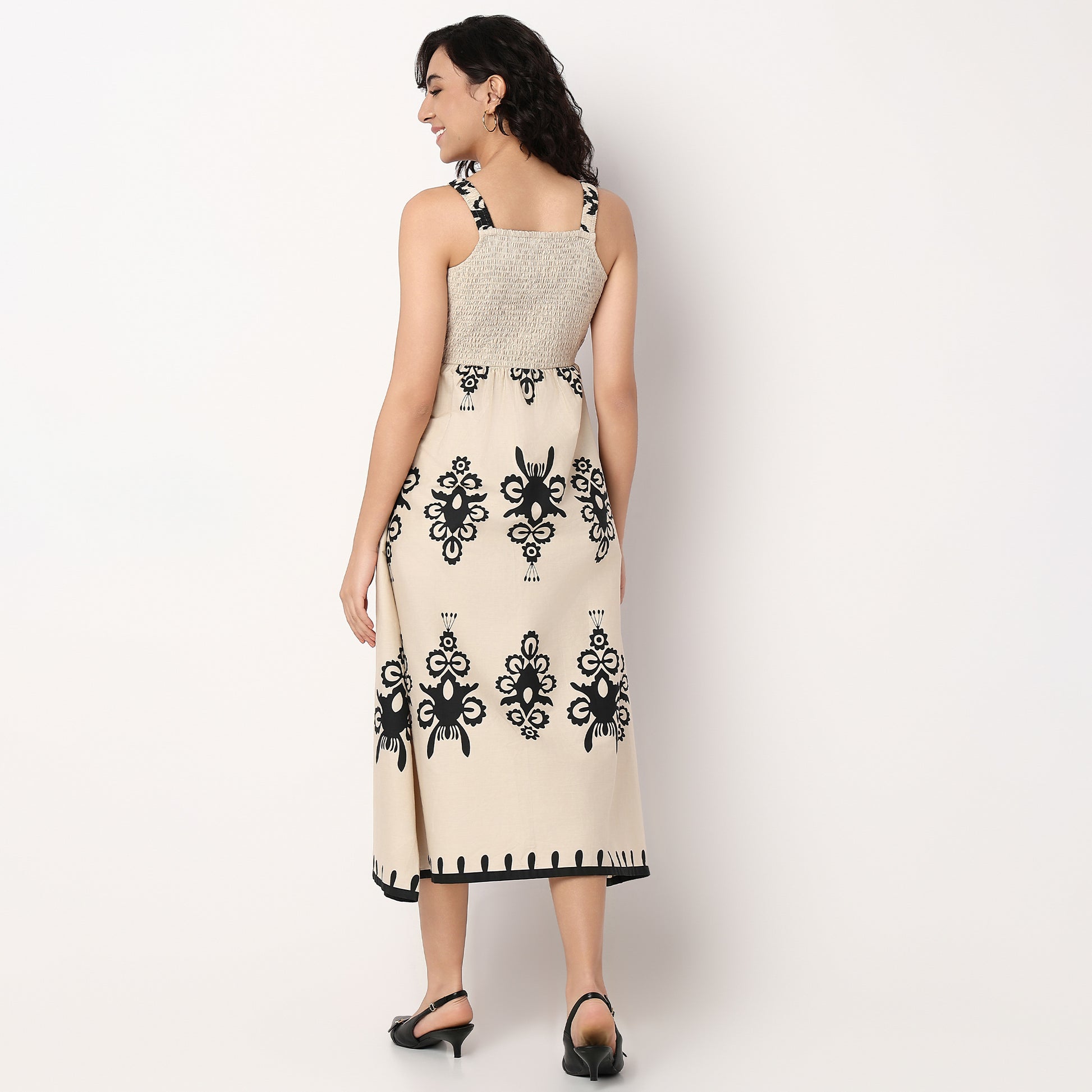 Woven Strapy Flared Printed Dress
