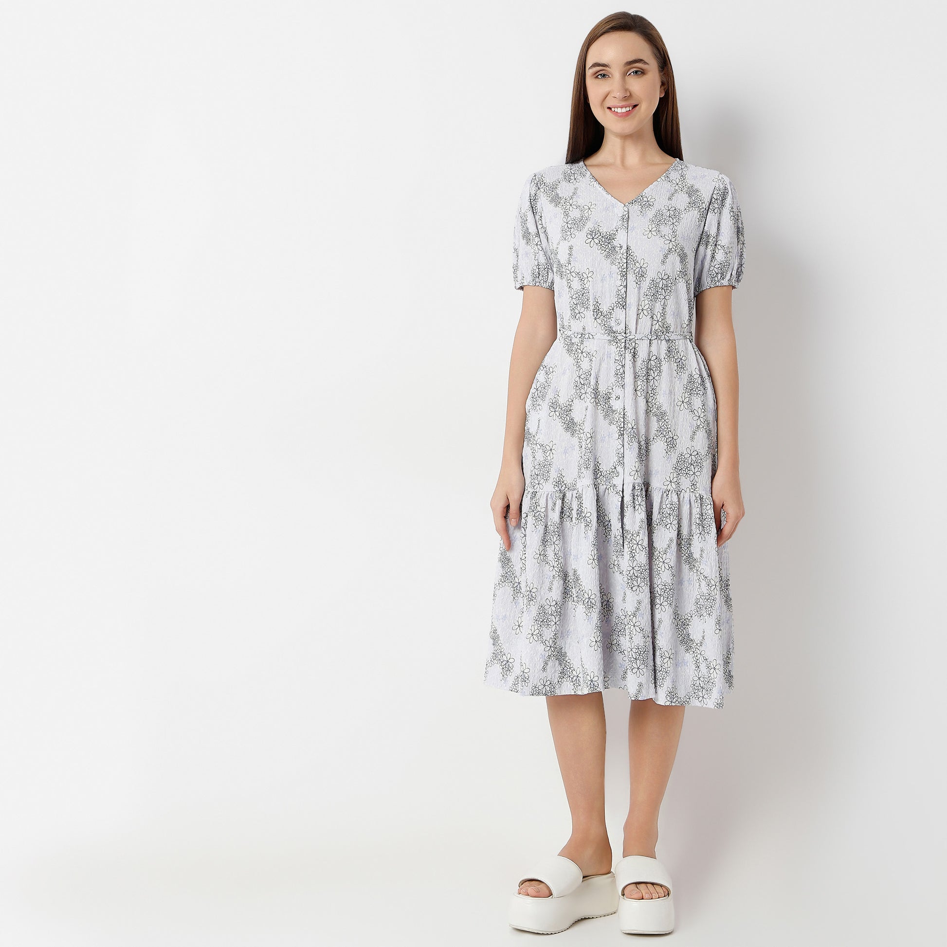 Regular Fit Structured V-Neck Dress