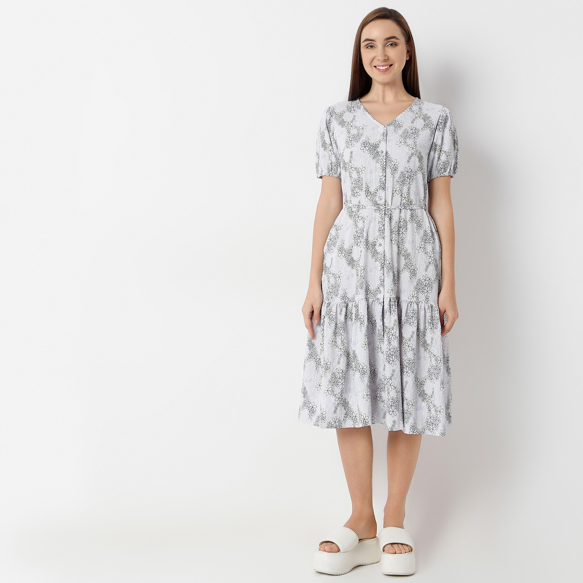 Regular Fit Structured V-Neck Dress