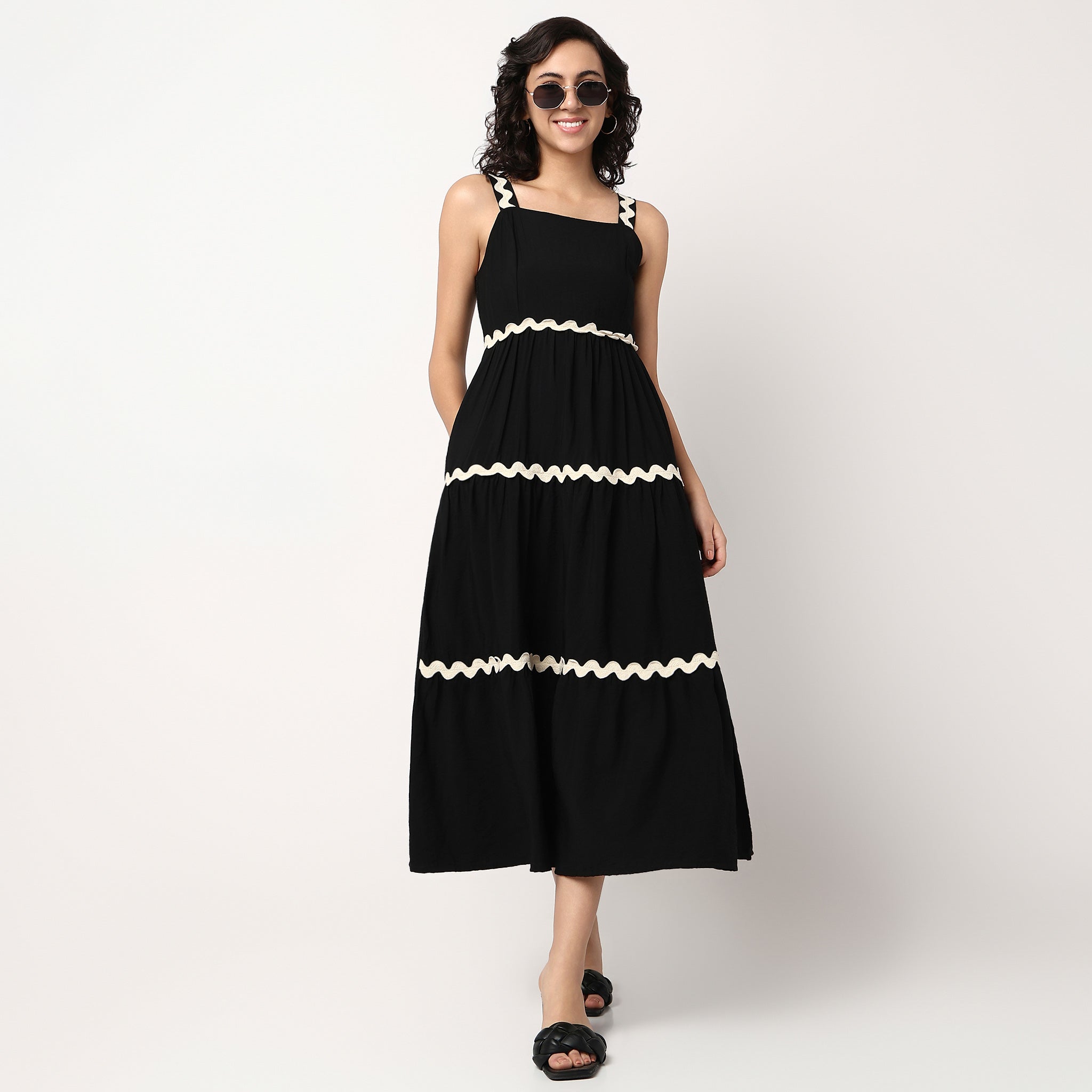 Woven Strapy Flared Solid Dress