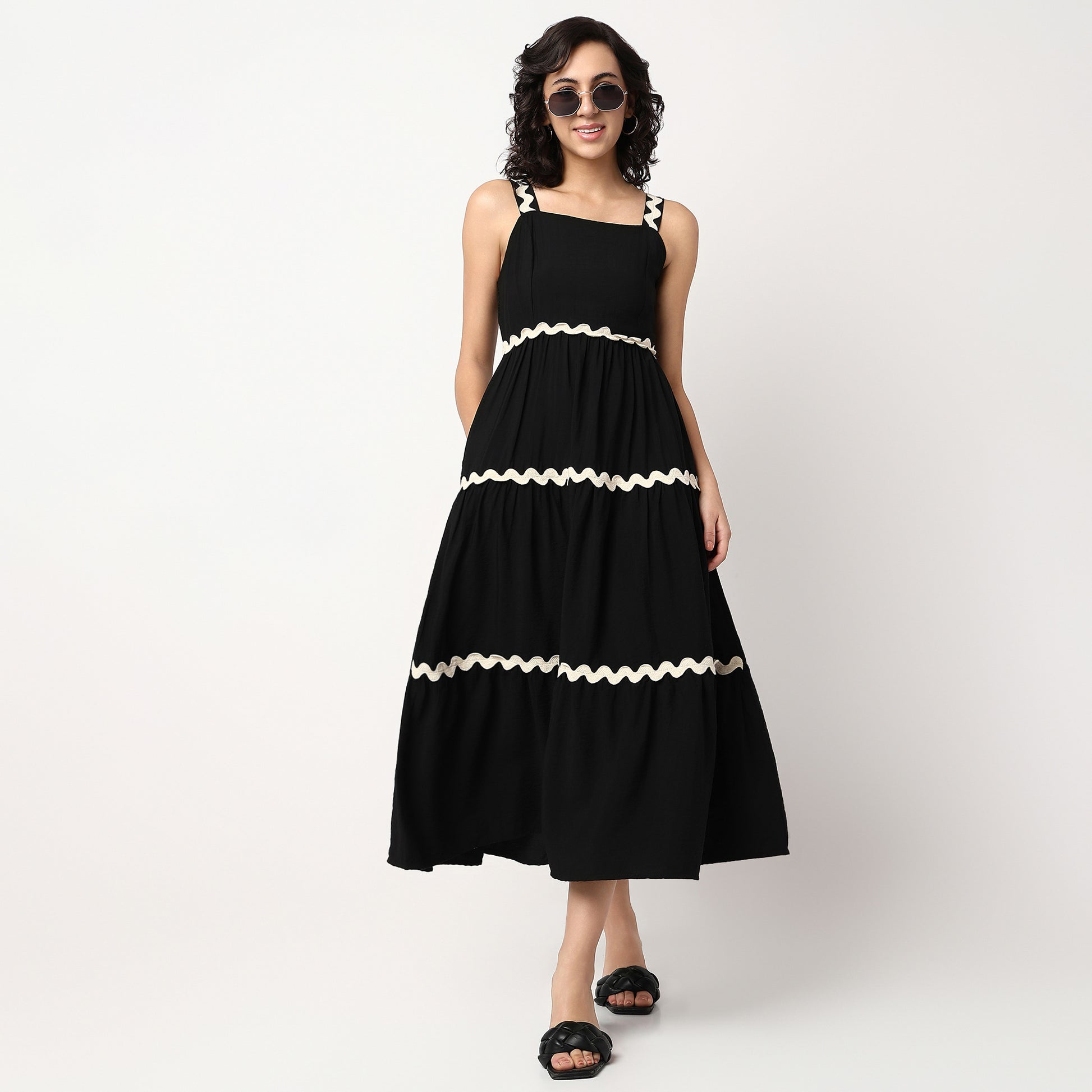 Woven Strapy Flared Solid Dress