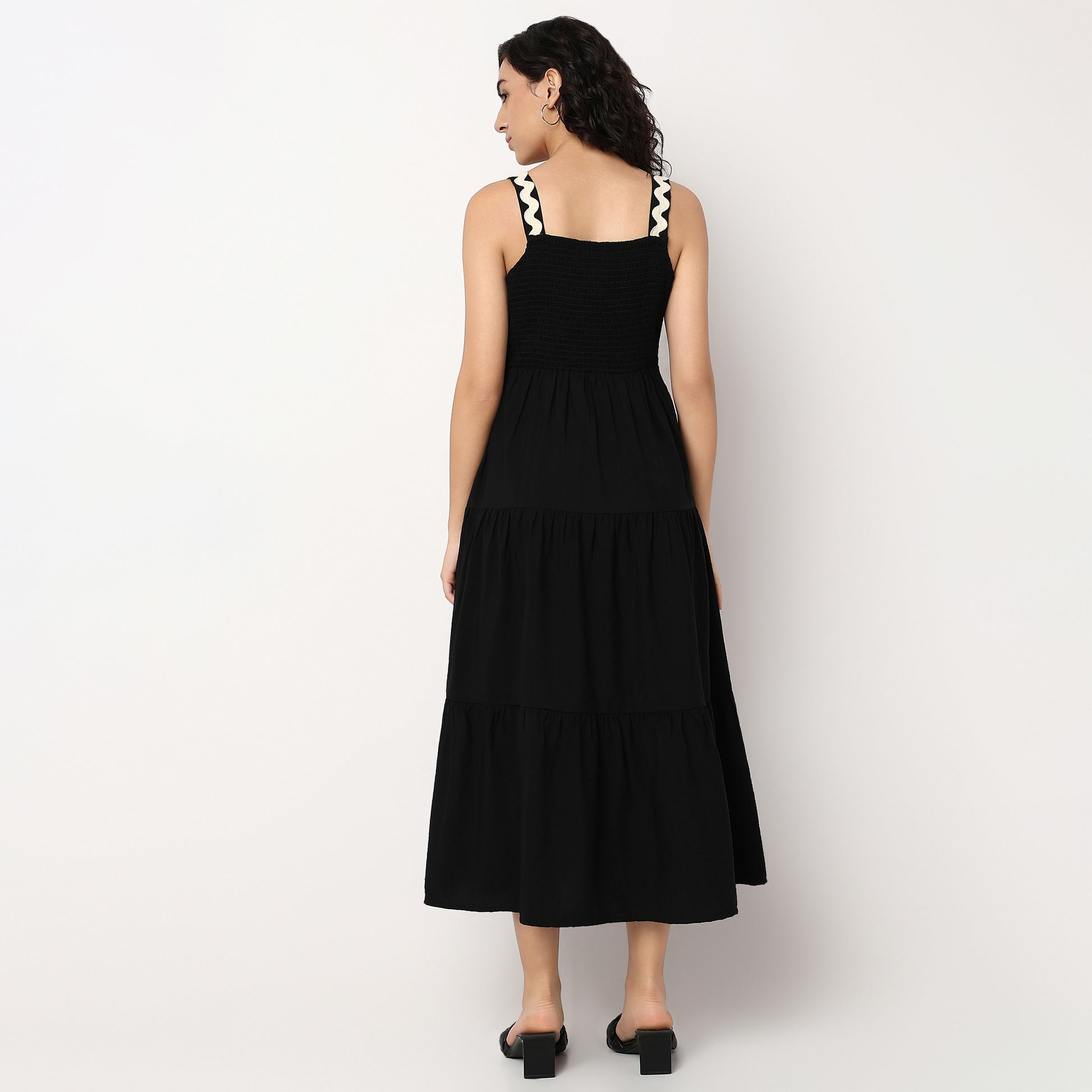 Woven Strapy Flared Solid Dress