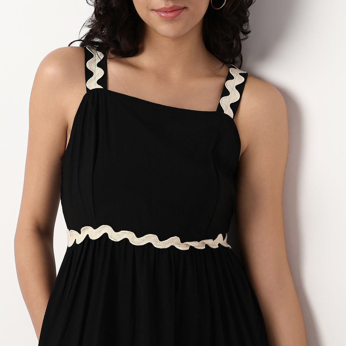 Woven Strapy Flared Solid Dress