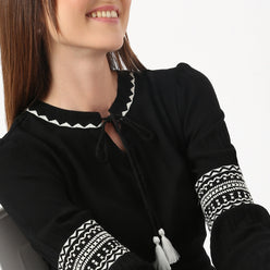 Regular Fit Embroidered Band Neck Dress