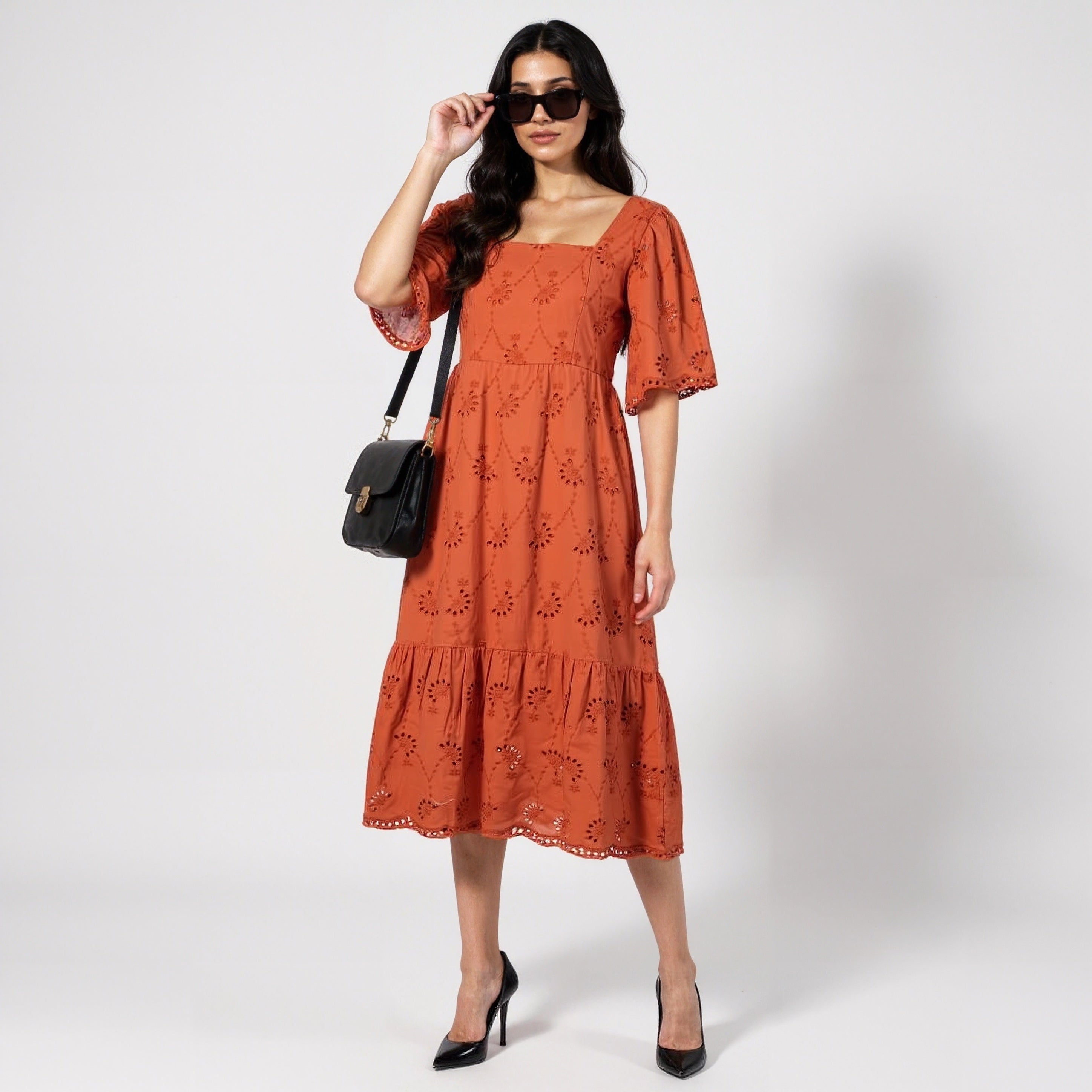 Schiffli Flared Dress