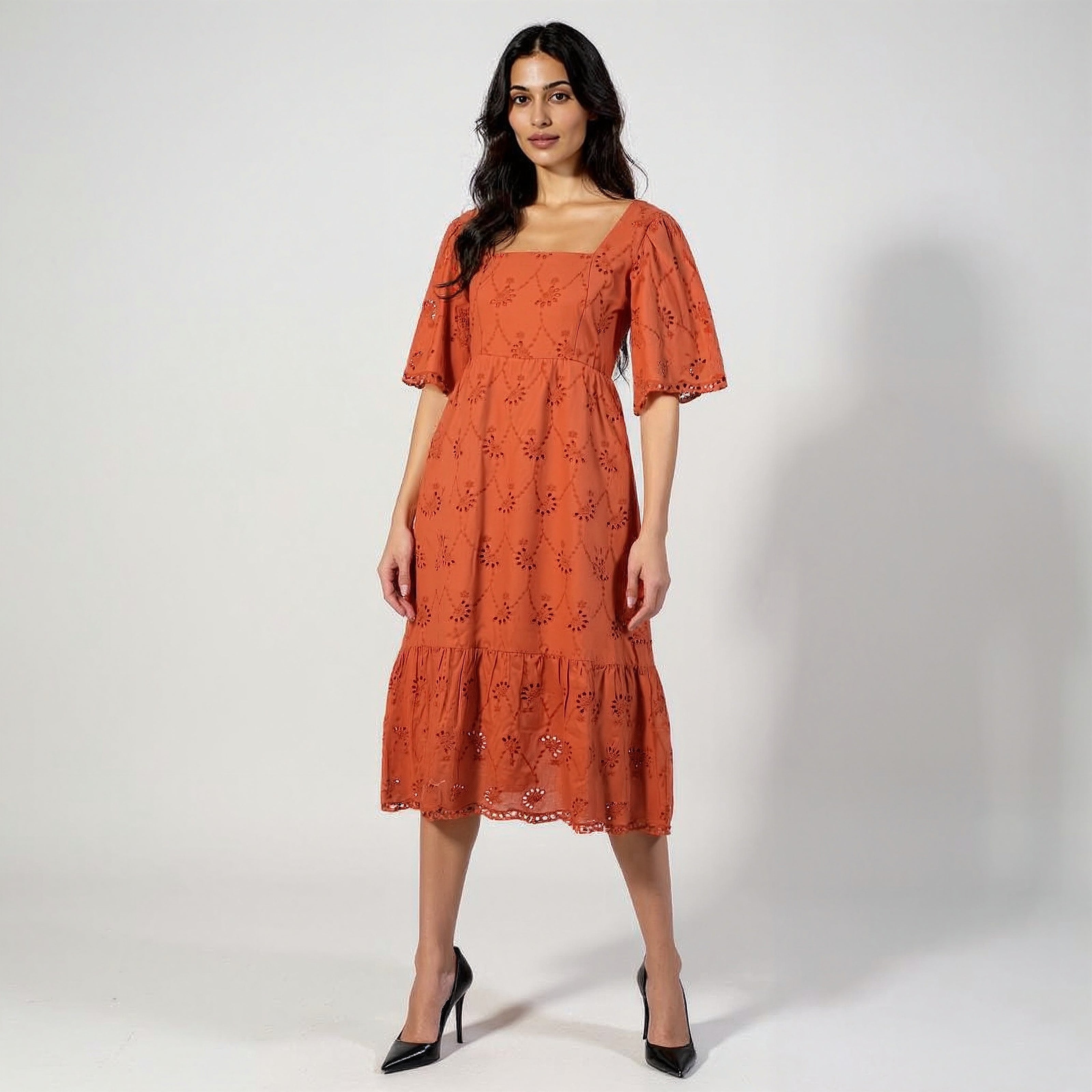 Schiffli Flared Dress