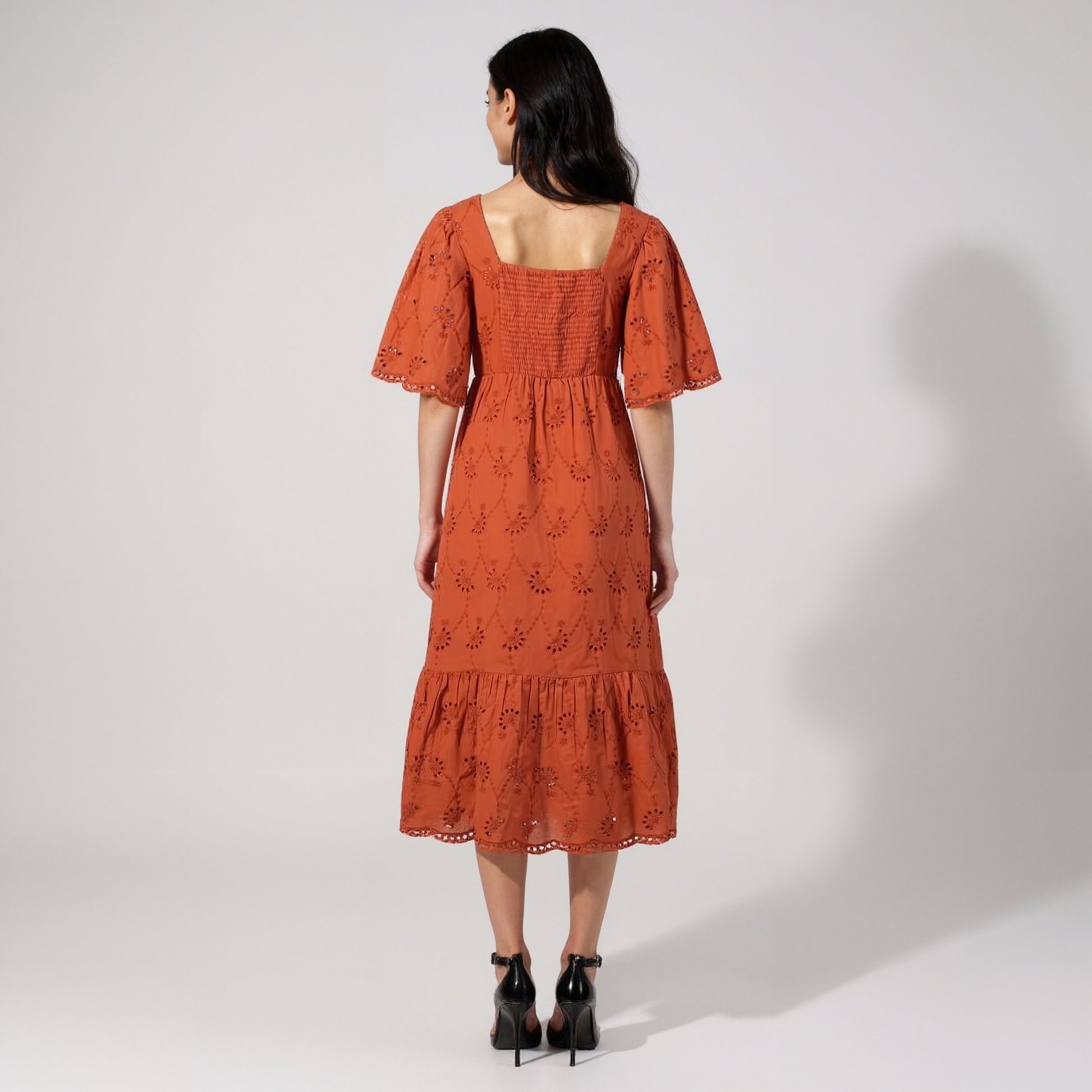 rust schiffli cotton dress Buy Ishin Women Comfy Rust Cotton Schiffli Tiered fit Dress