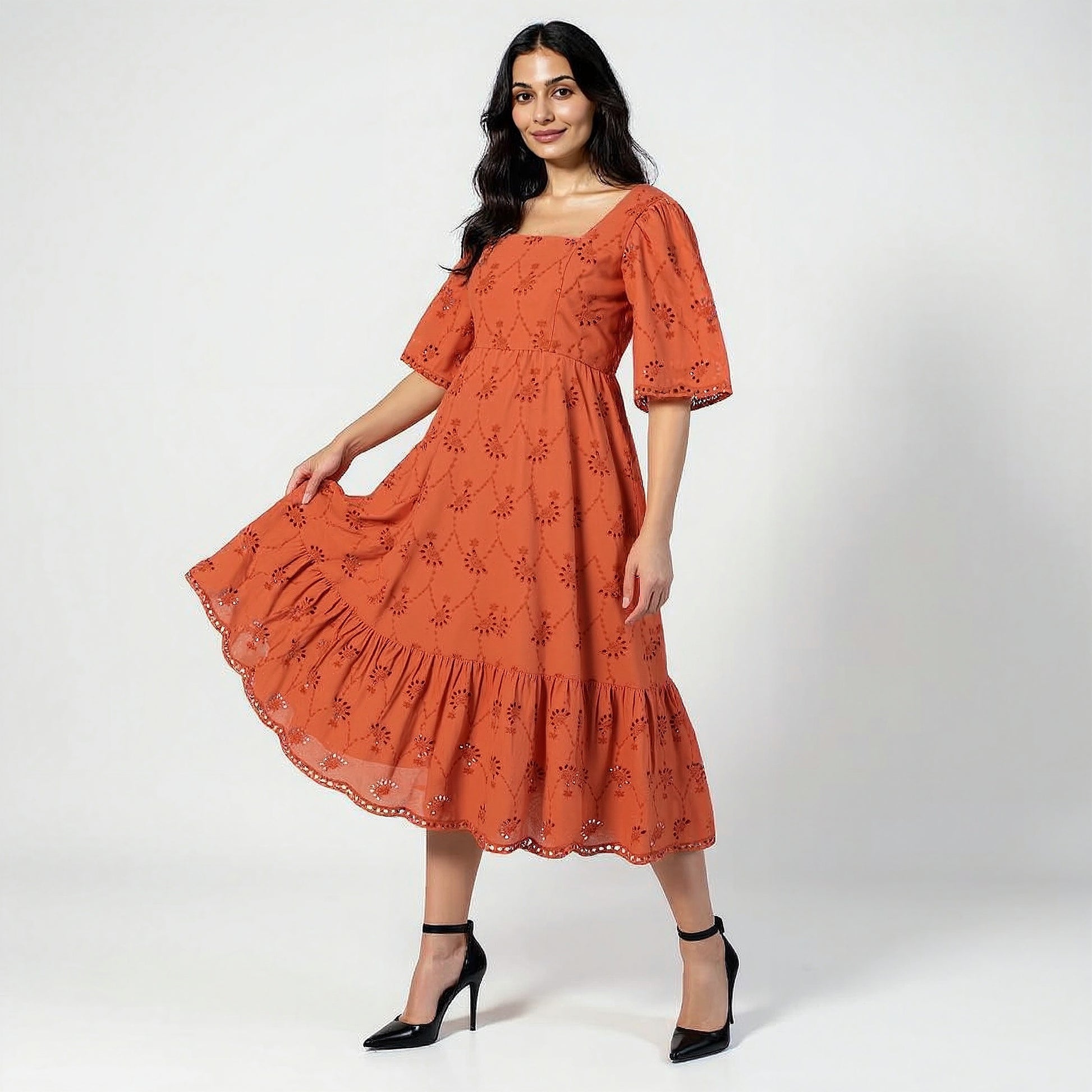 Schiffli Flared Dress