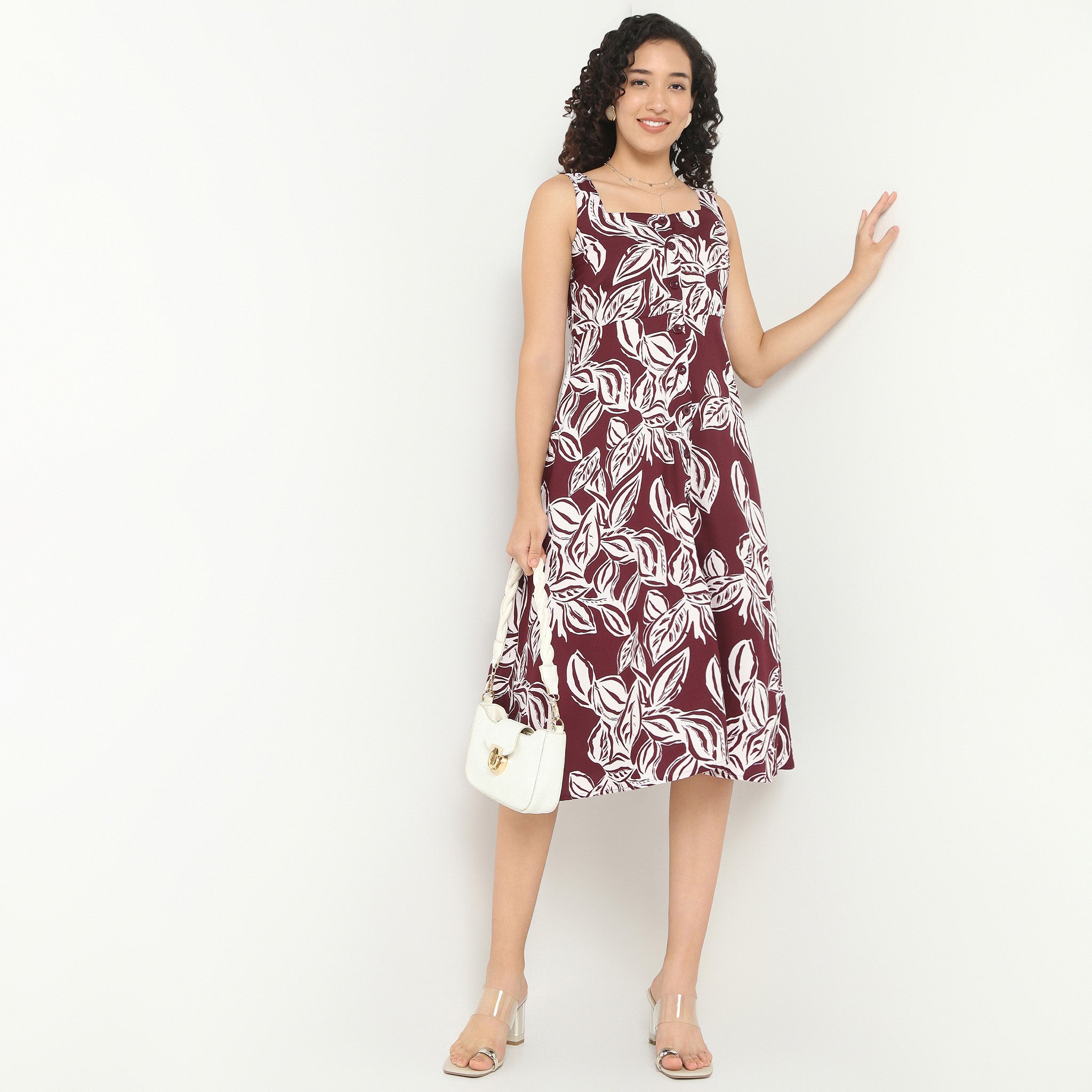 Sleeveless Front Button Up Dress With Square Neck