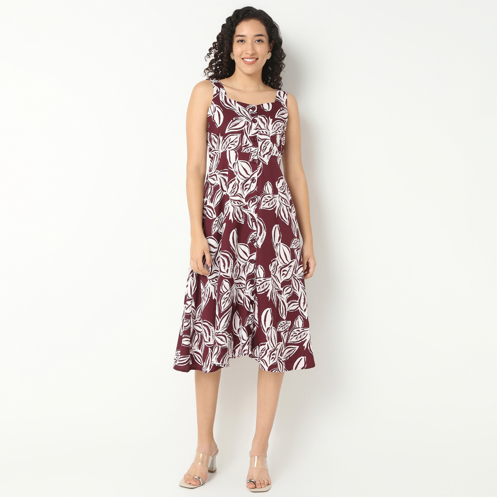 Sleeveless Front Button Up Dress With Square Neck