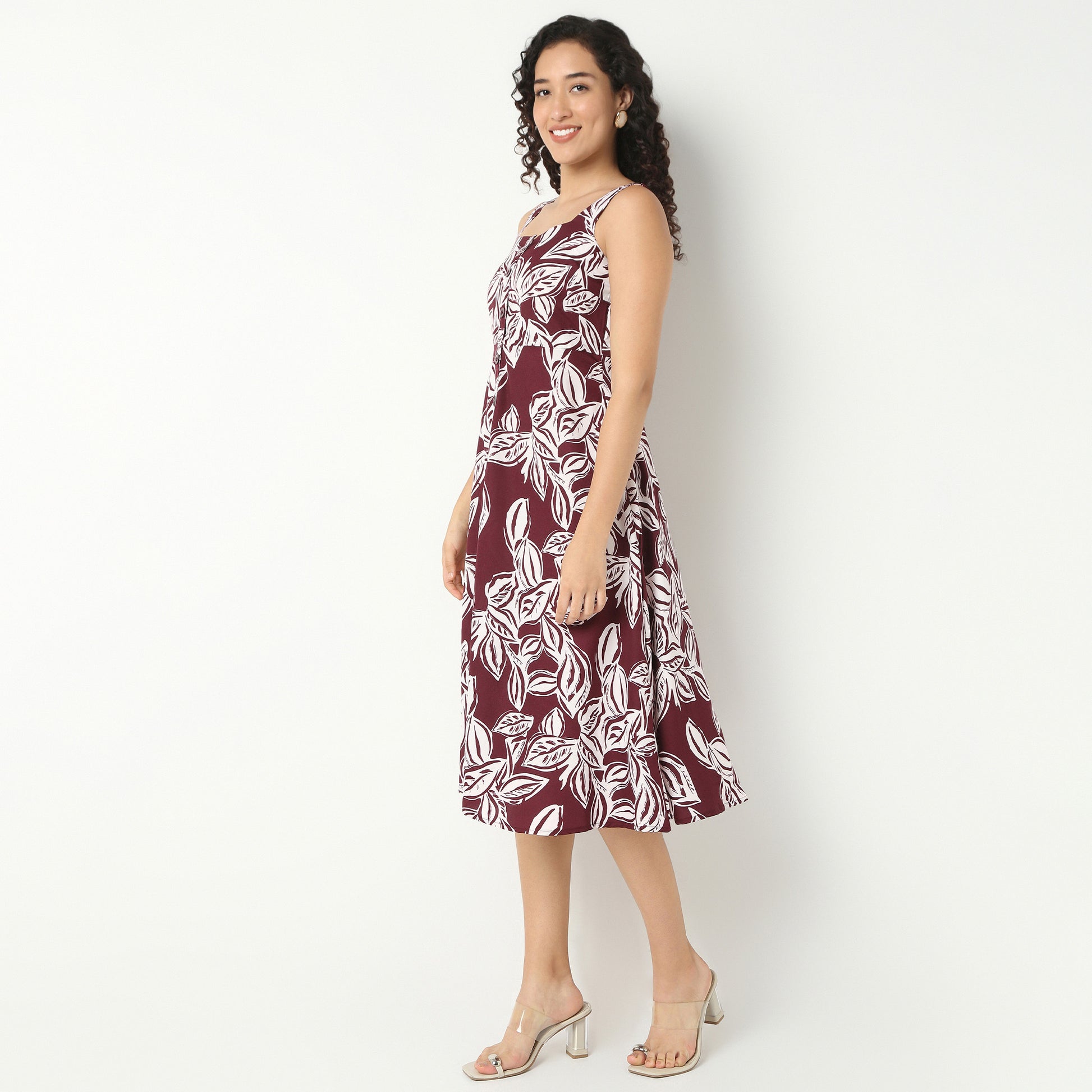 Sleeveless Front Button Up Dress With Square Neck