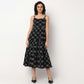 Woven Embroidered U-Neck Flared Strapy Dress