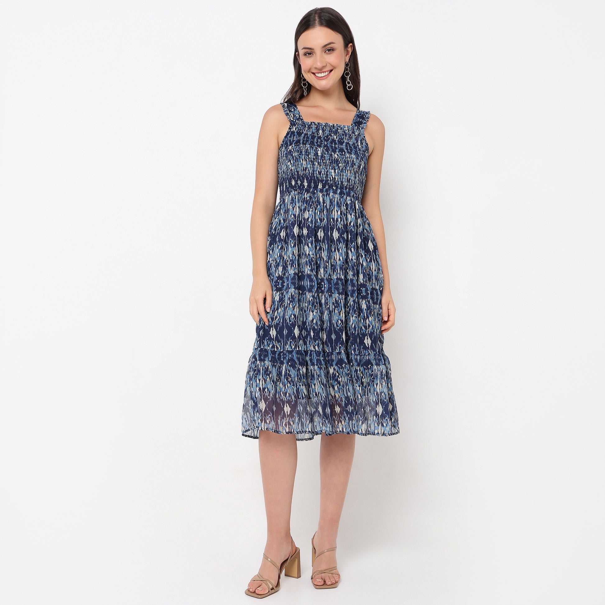 Printed Square Neck Strap Dress