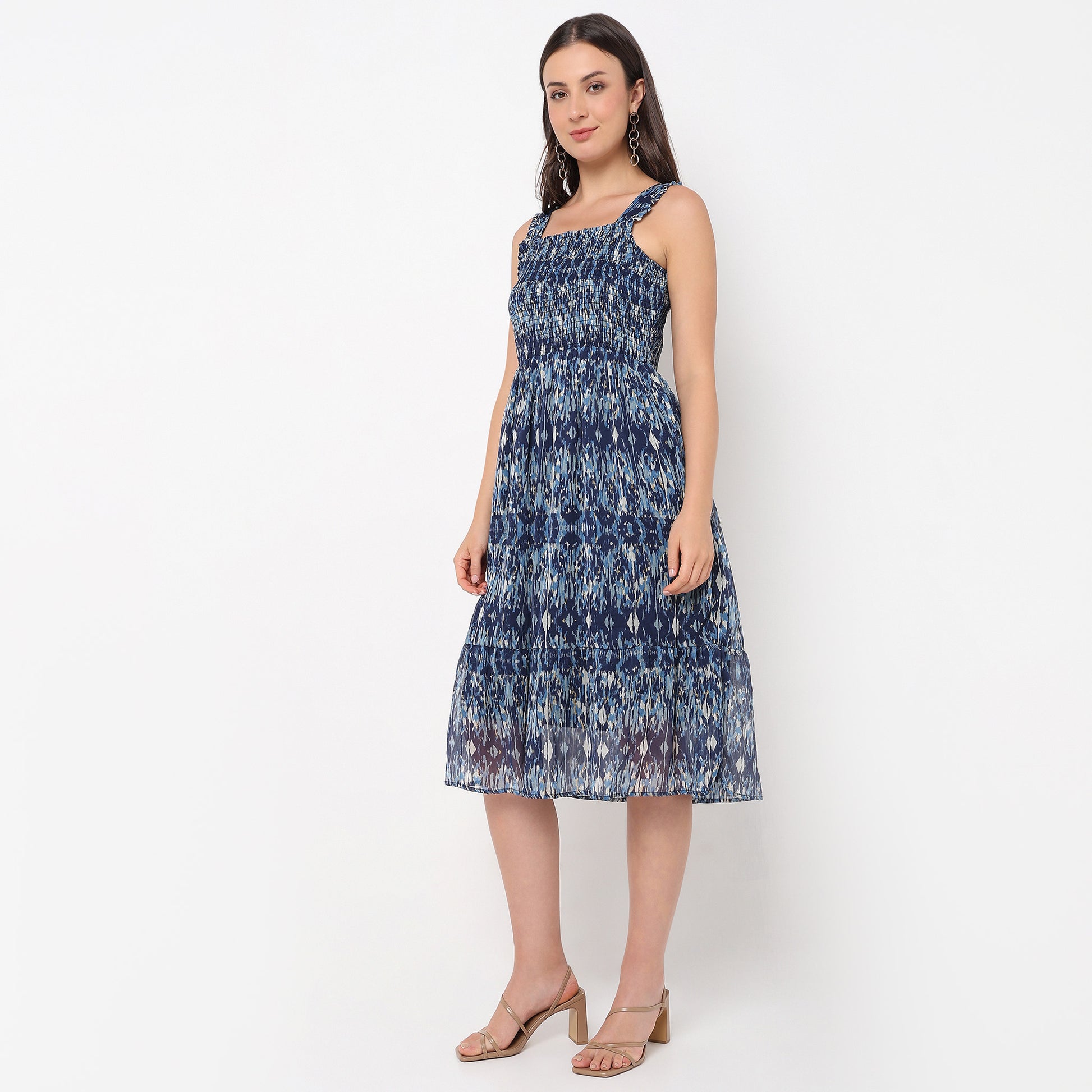 Printed Square Neck Strap Dress