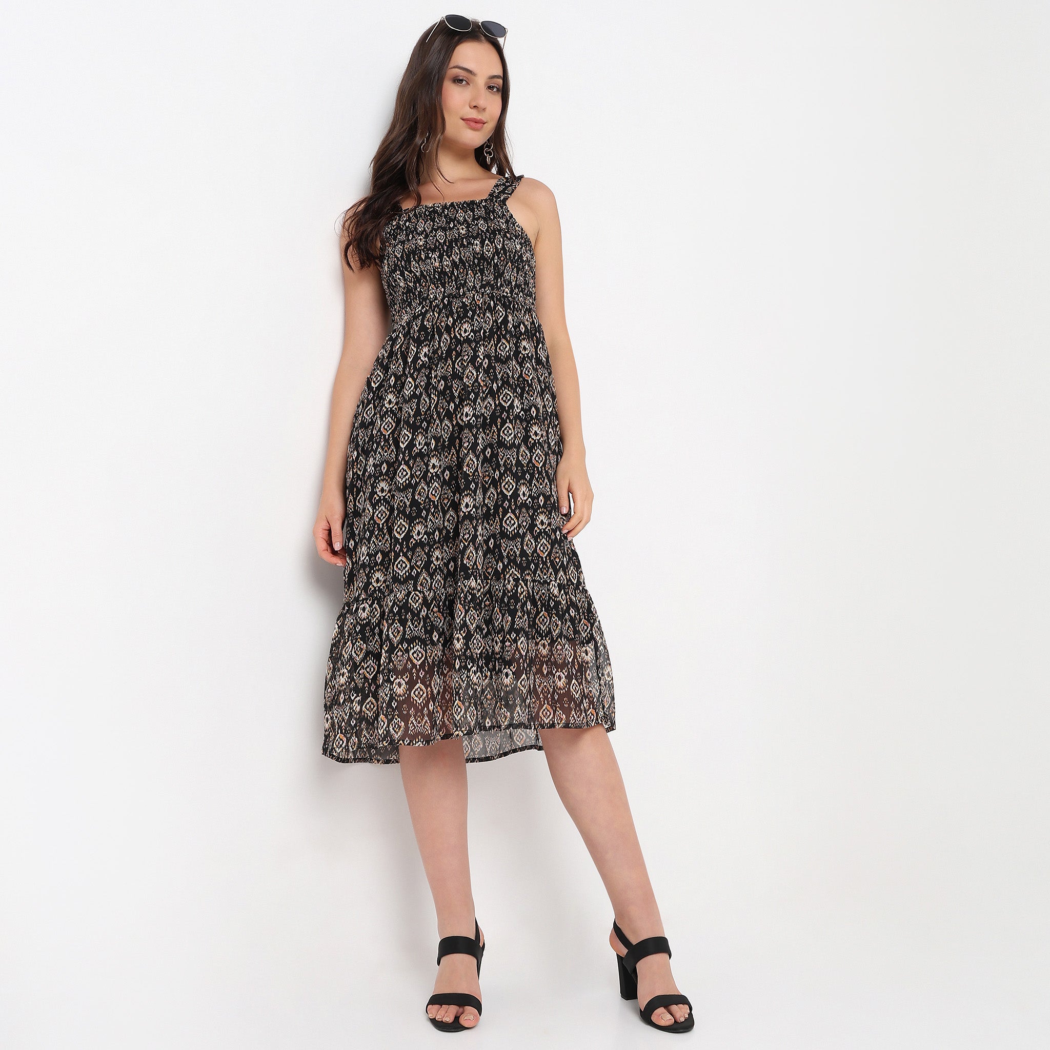 Printed Square Neck Strap Dress