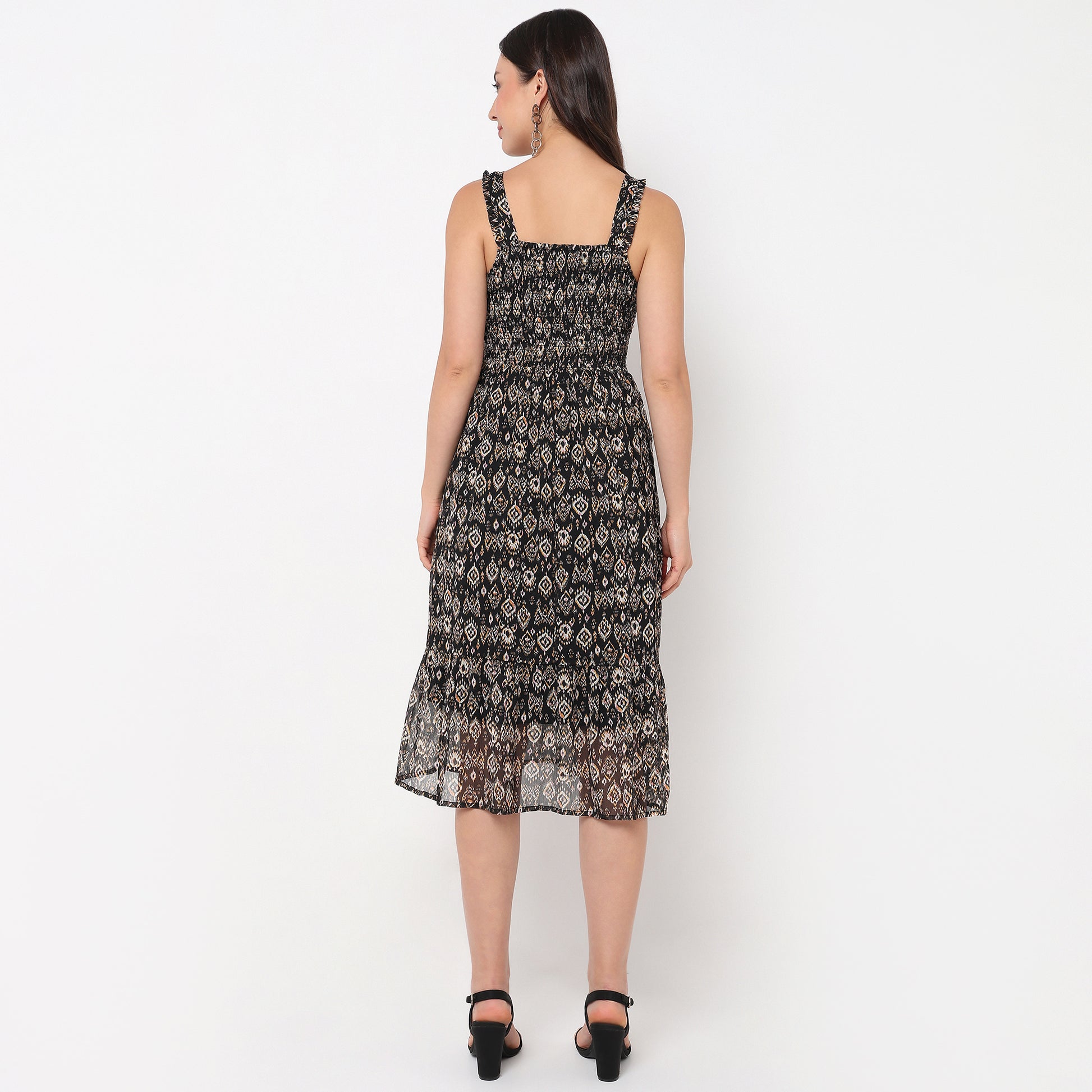 Printed Square Neck Strap Dress