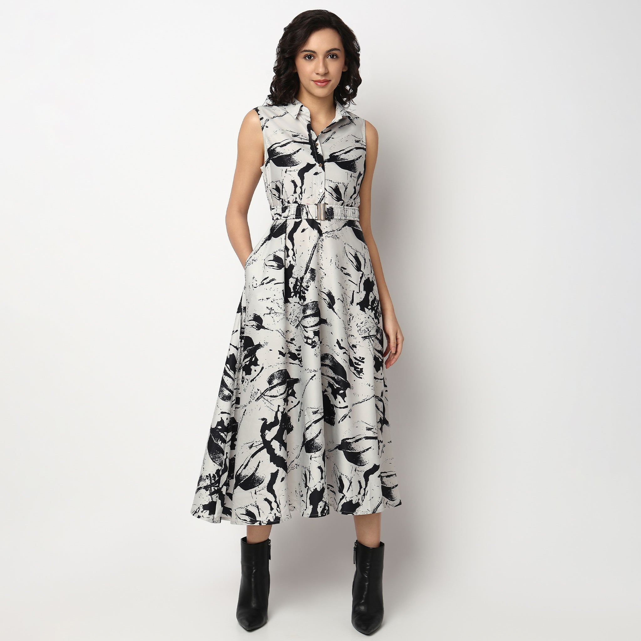 Buy Women Flare Fit Abstract Sleeveless Dress  - Style Union