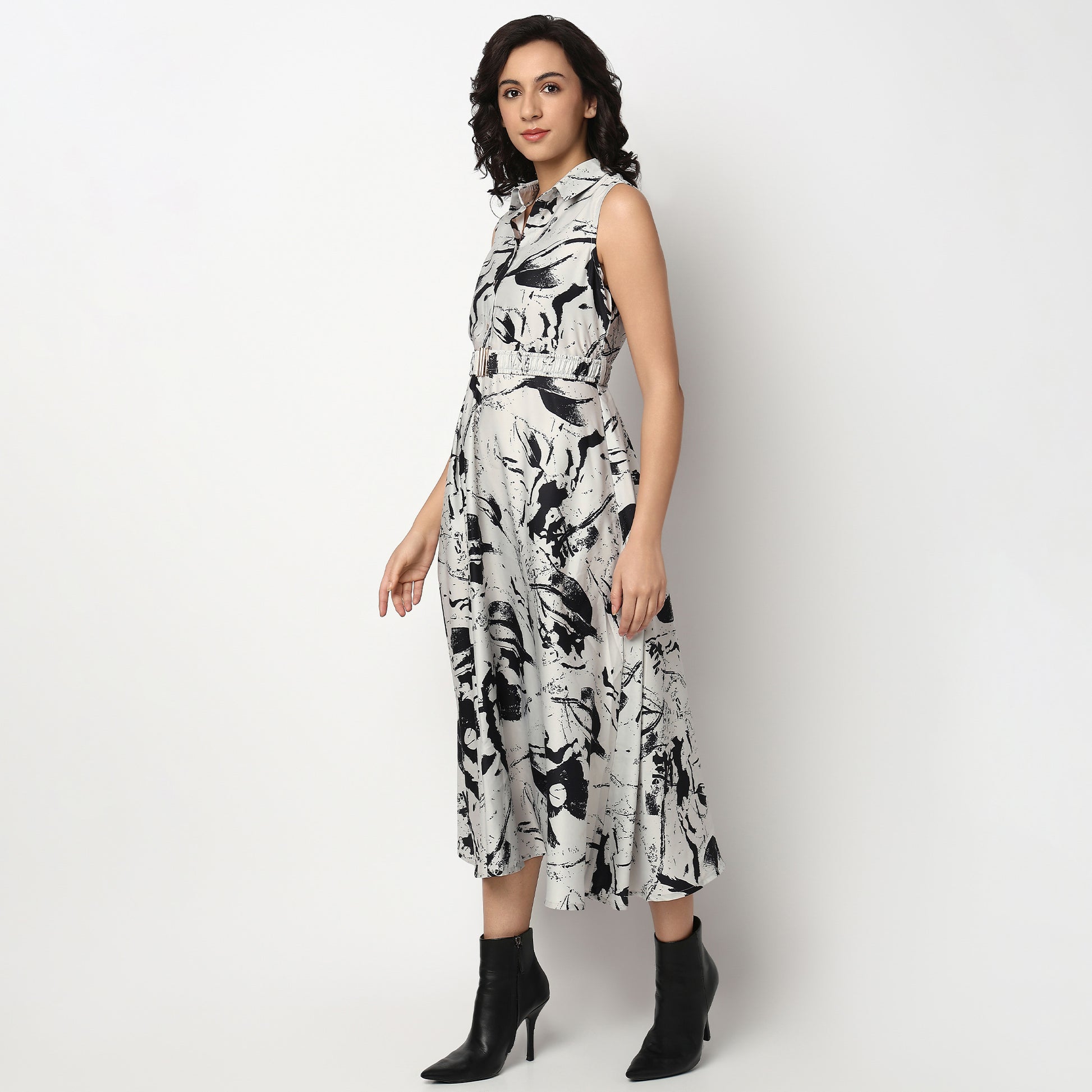 Buy Women Flare Fit Abstract Sleeveless Dress  - Style Union