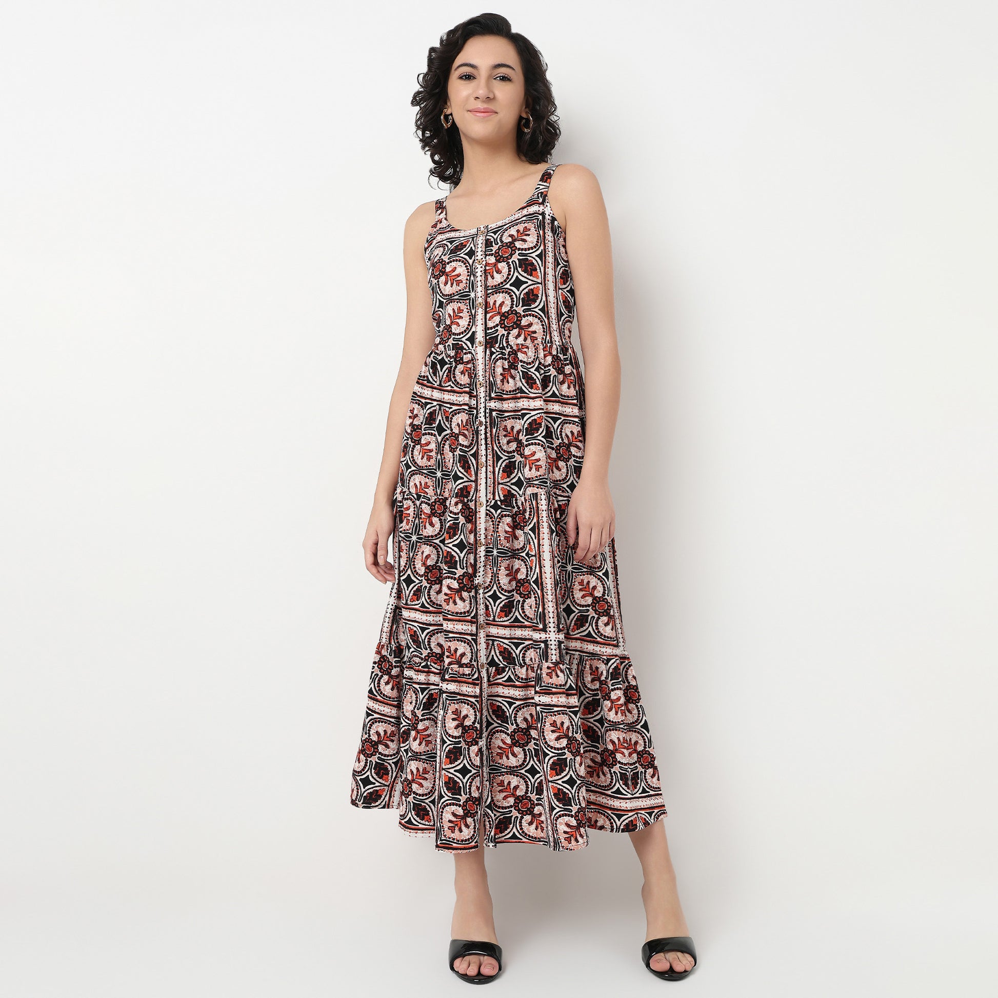 Order Now Women Printed Round Neck Flare Fit Western Wear Dress by Style Union
