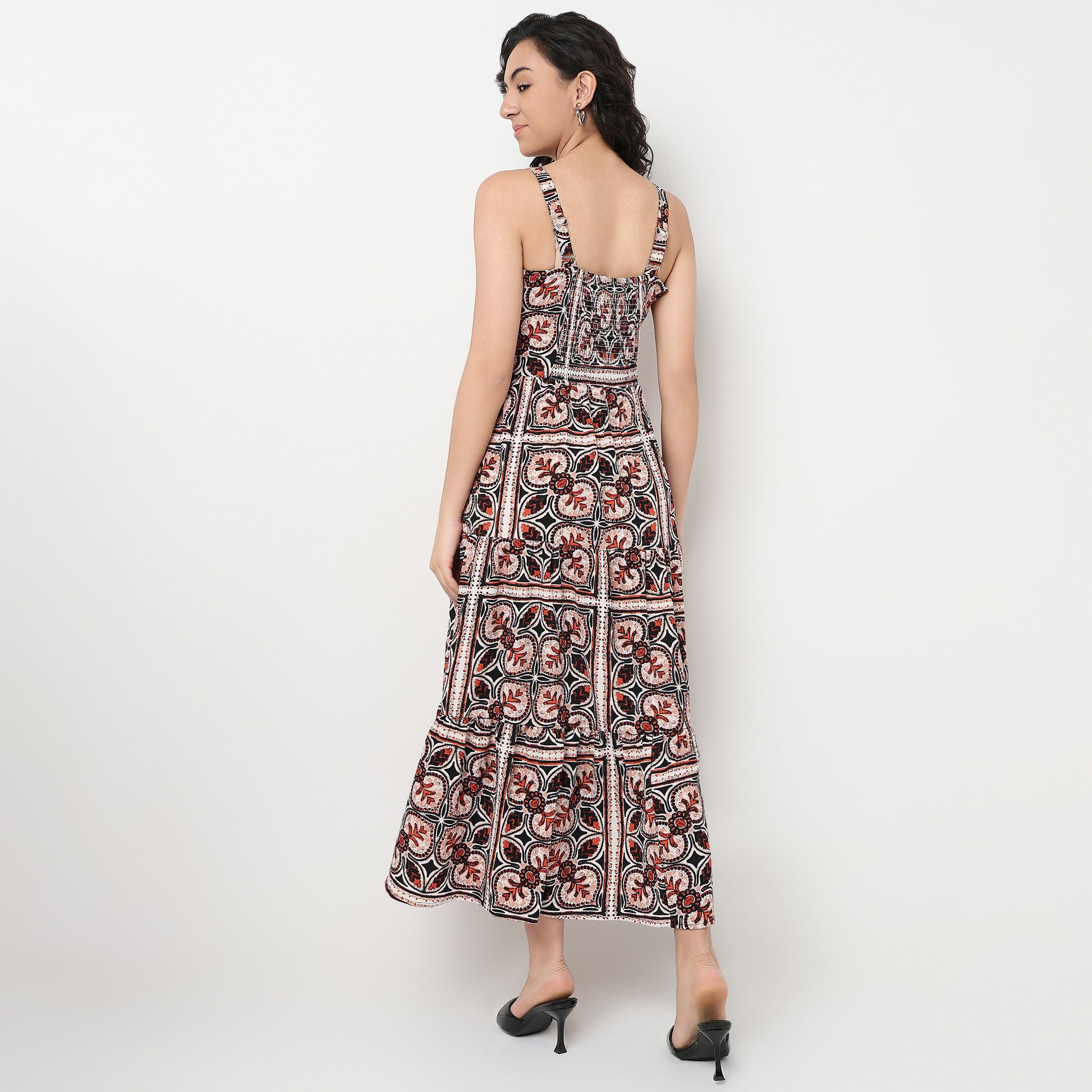 Order Now Women Printed Round Neck Flare Fit Western Wear Dress by Style Union