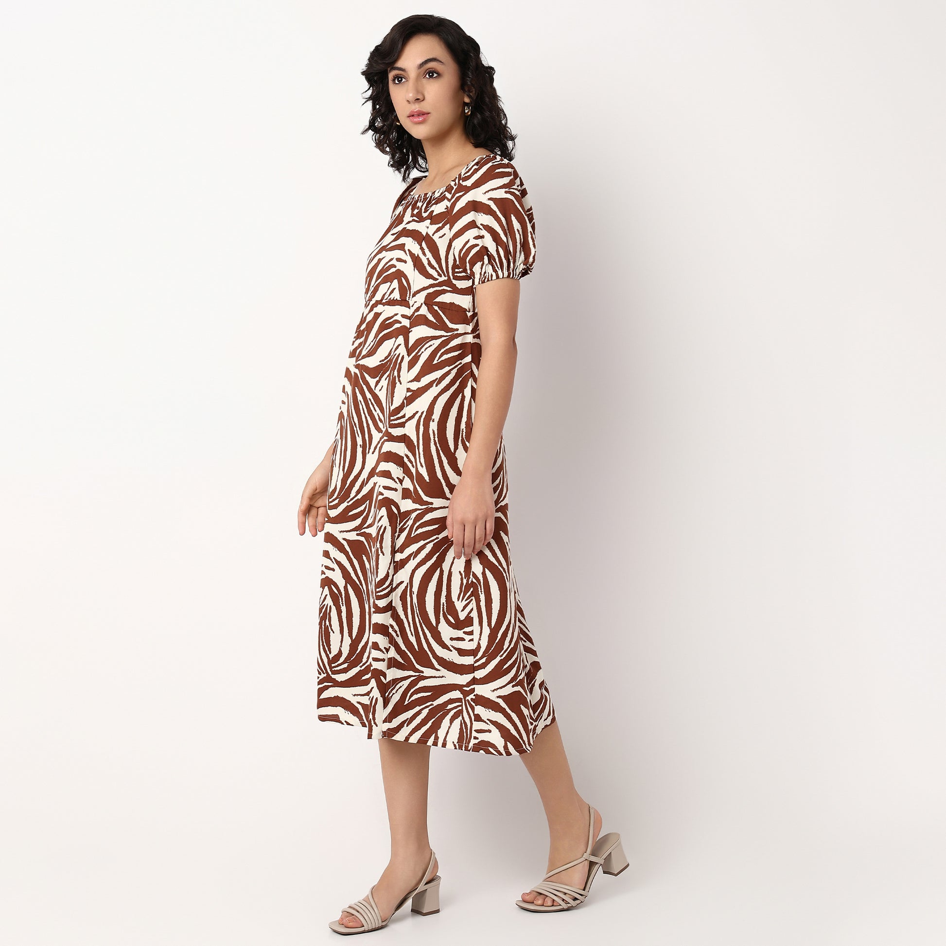 Zebra Print Square Neck Polyester Dress