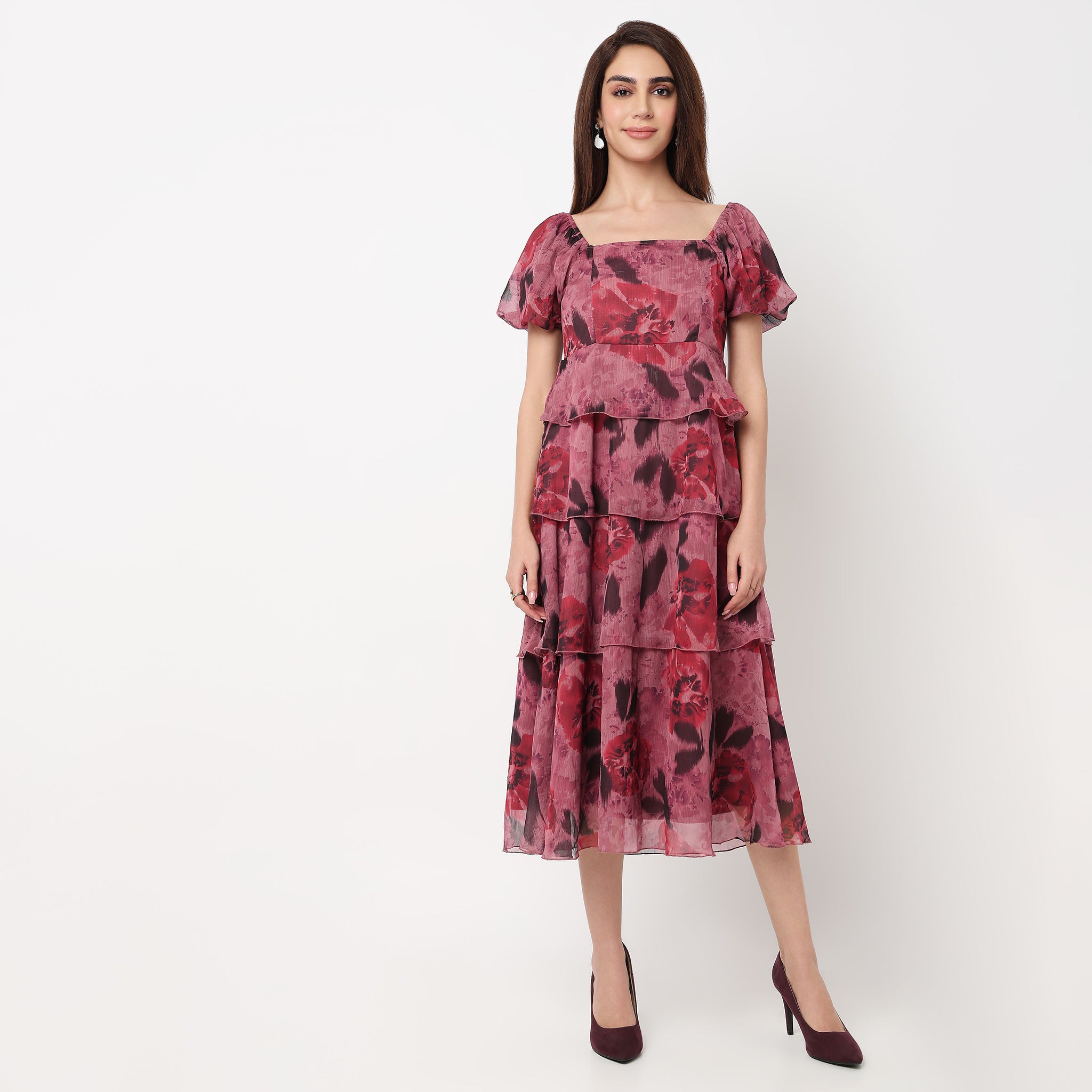 Floral Square Neck Dress 