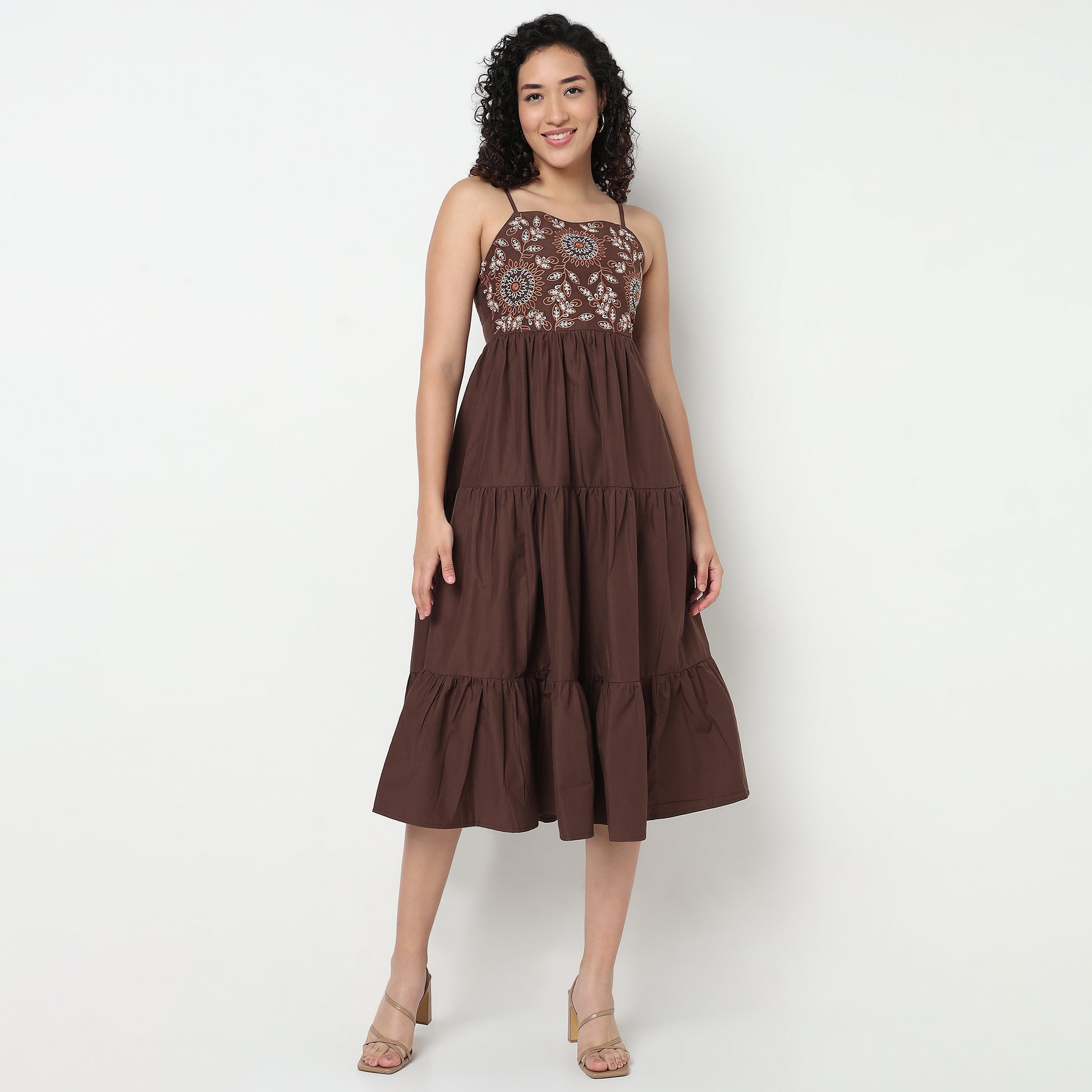 Buy Women Flare Fit Embroidered Sleeveless Dress  - Style Union