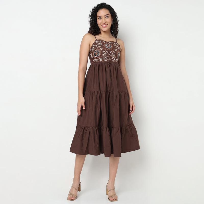 Buy Women Flare Fit Embroidered Sleeveless Dress  - Style Union