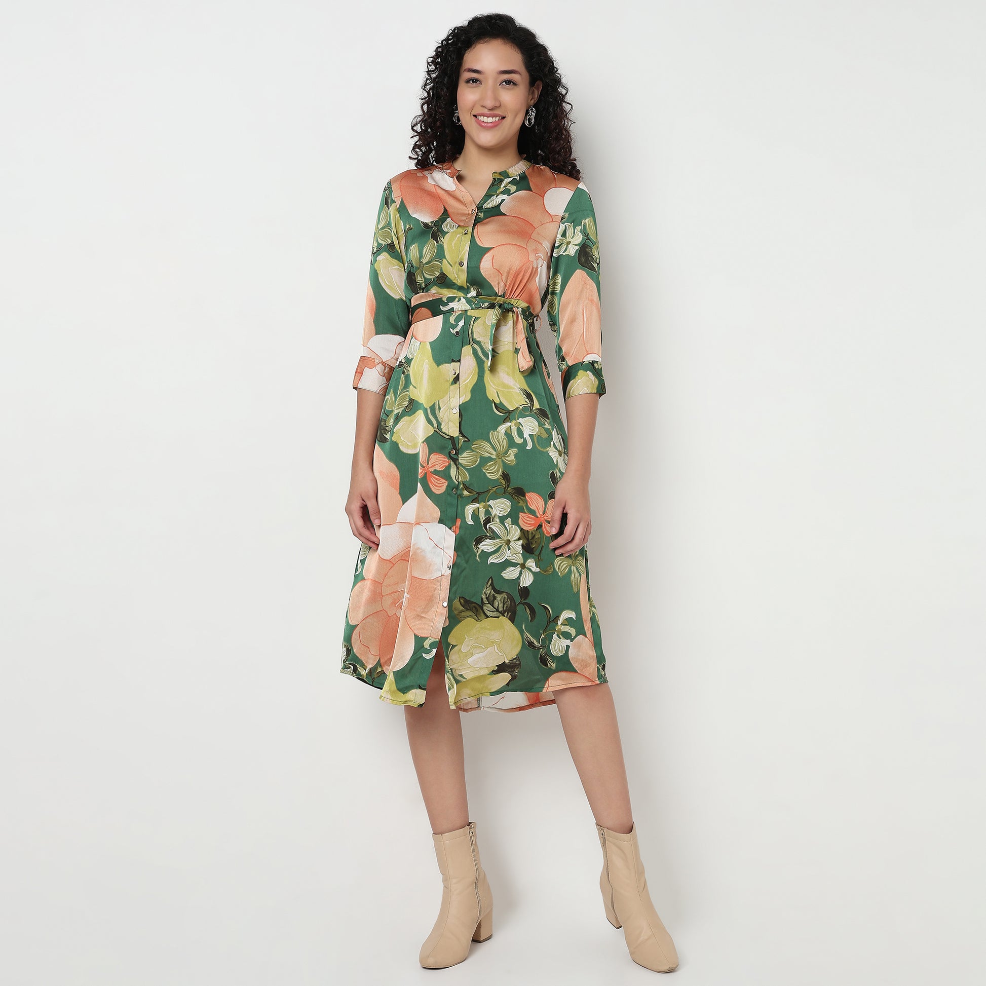 Buy Women Straight Fit Printed Three-Fourth Sleeve Dress  - Style Union