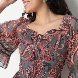 Buy Women Flare Fit Printed Three-Fourth Sleeve Dress  - Style Union