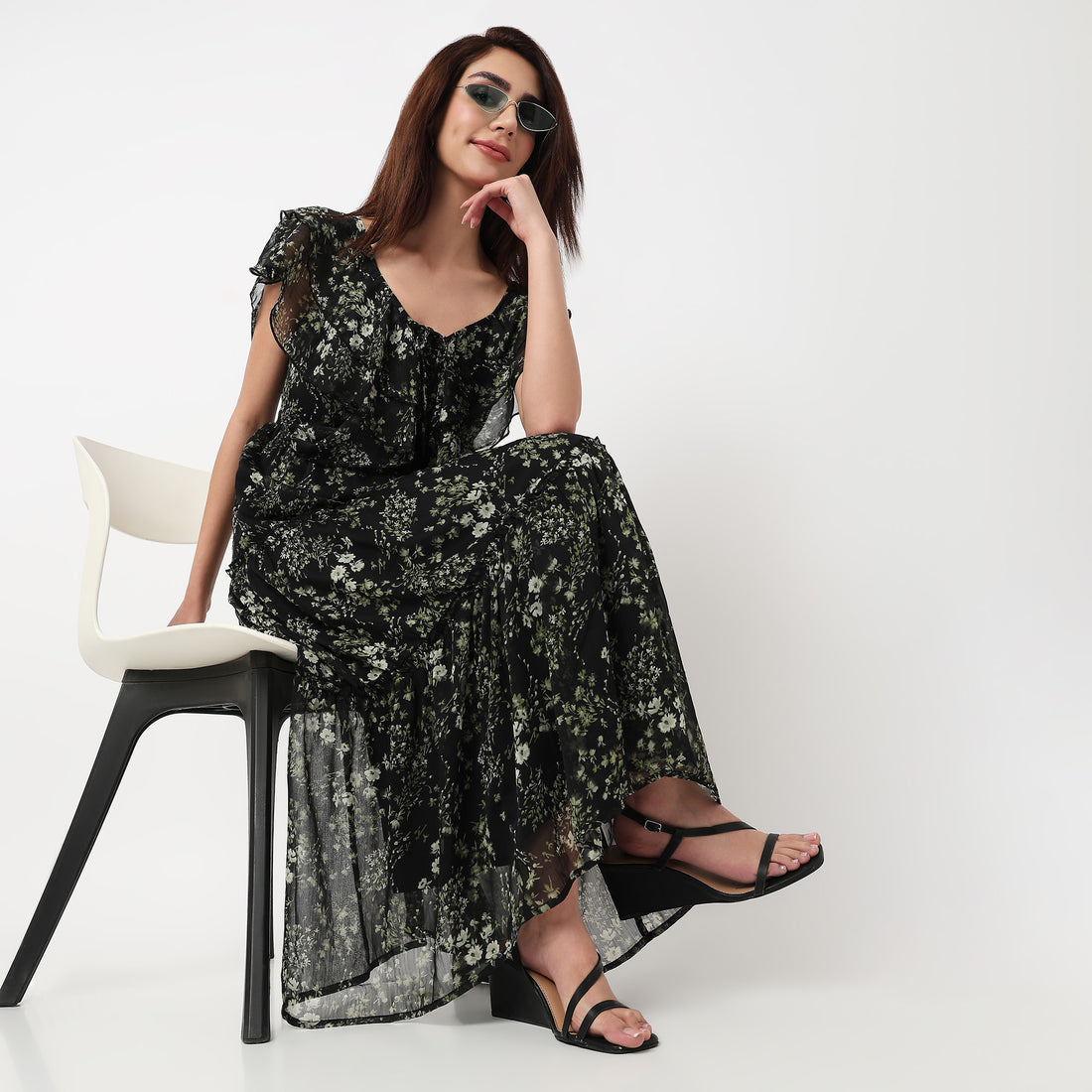 Floral Calf Length Dress 