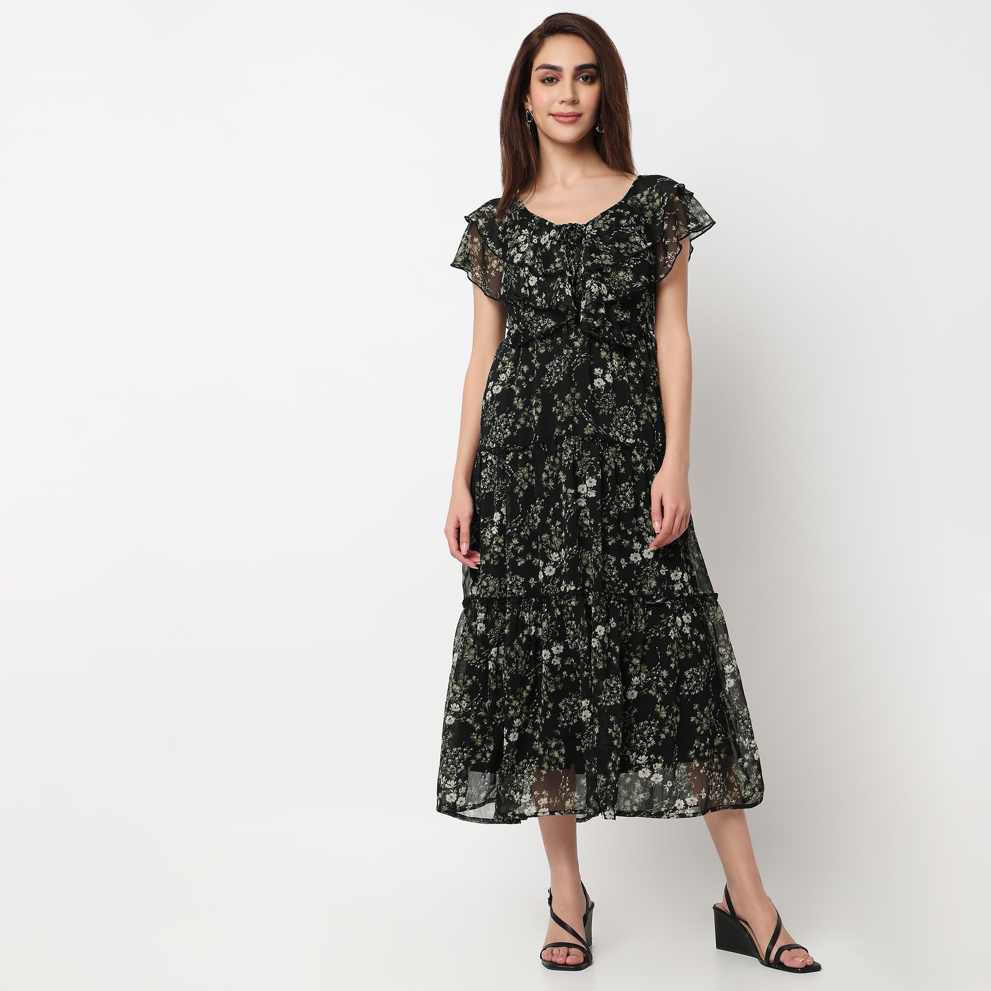Floral Calf Length Dress 