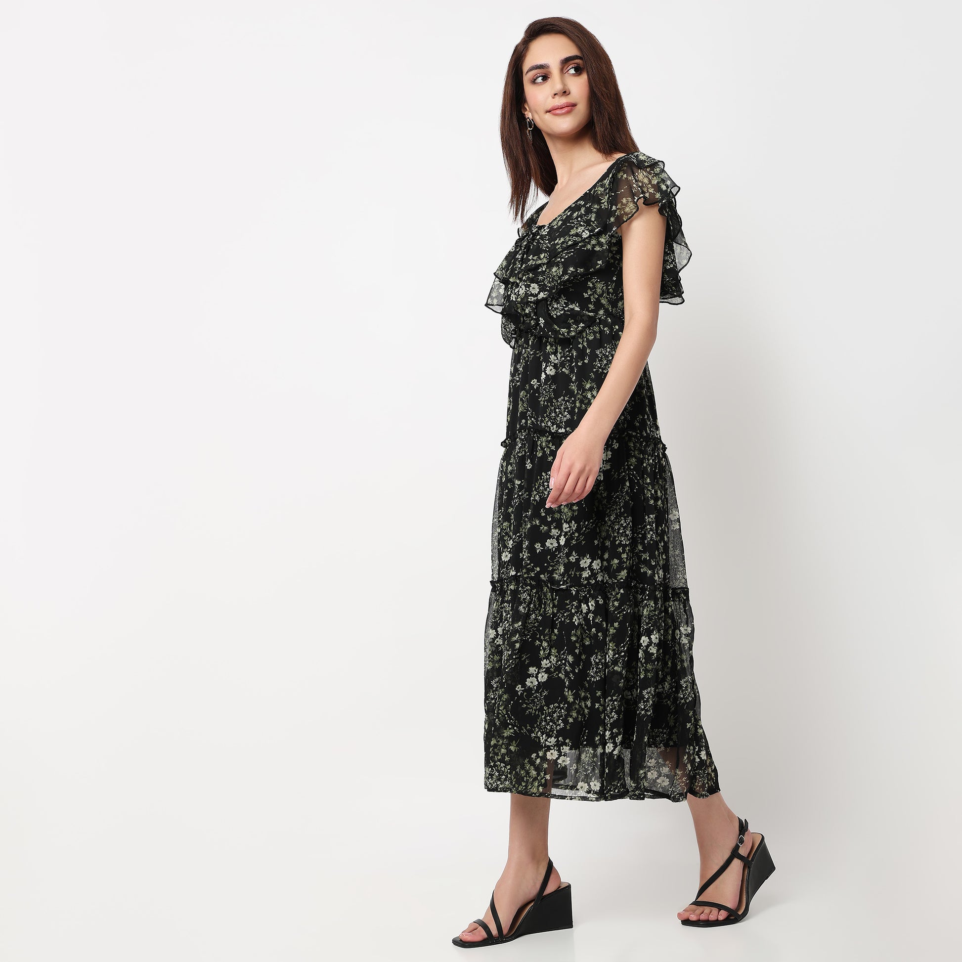 Floral Calf Length Dress 