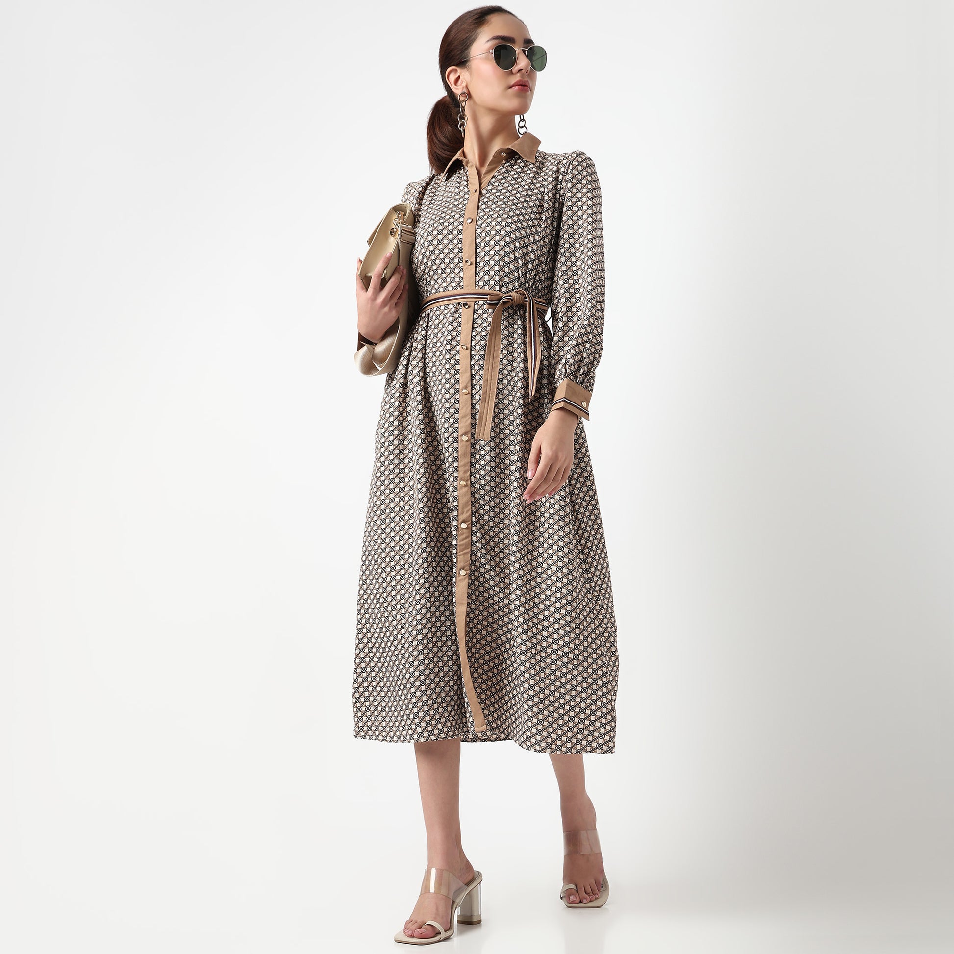 Printed Shirt Collar Dress
