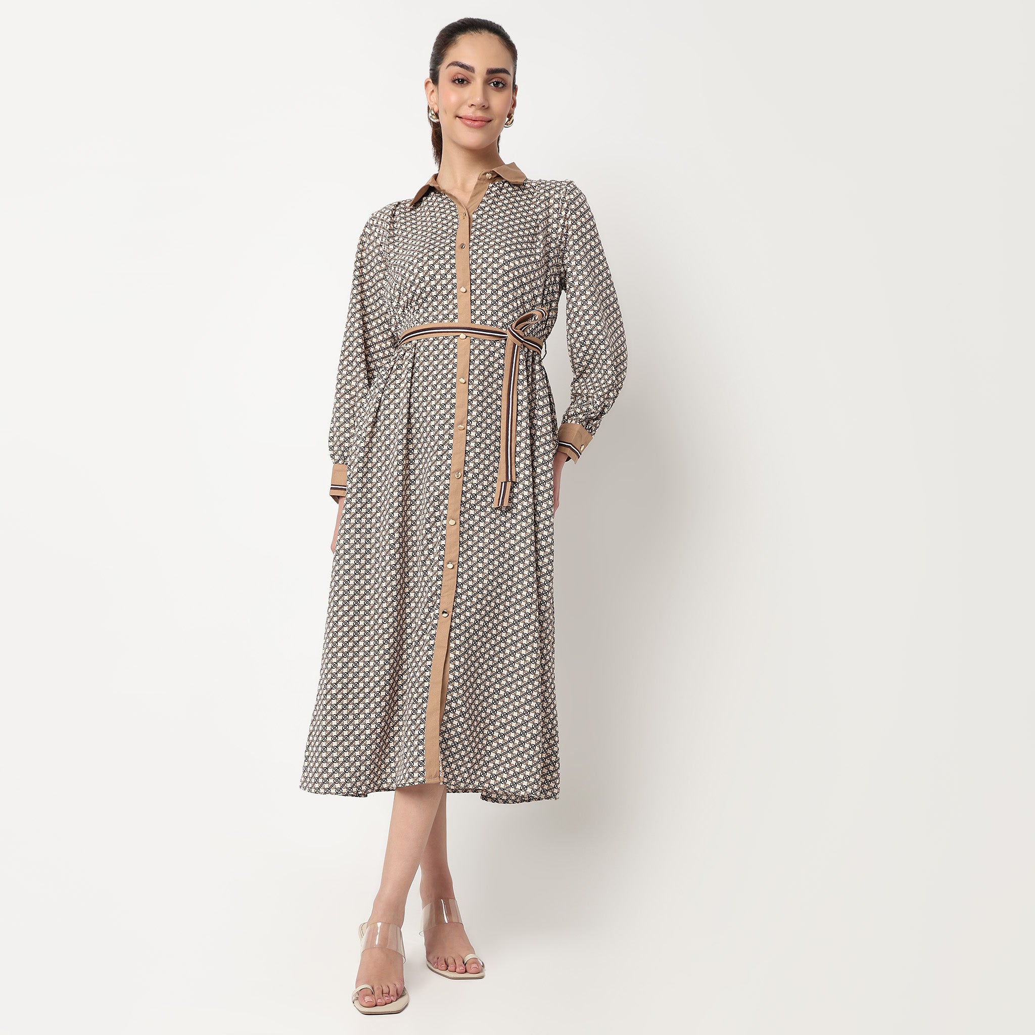 Printed Shirt Collar Dress