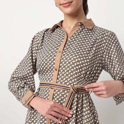 Printed Shirt Collar Dress