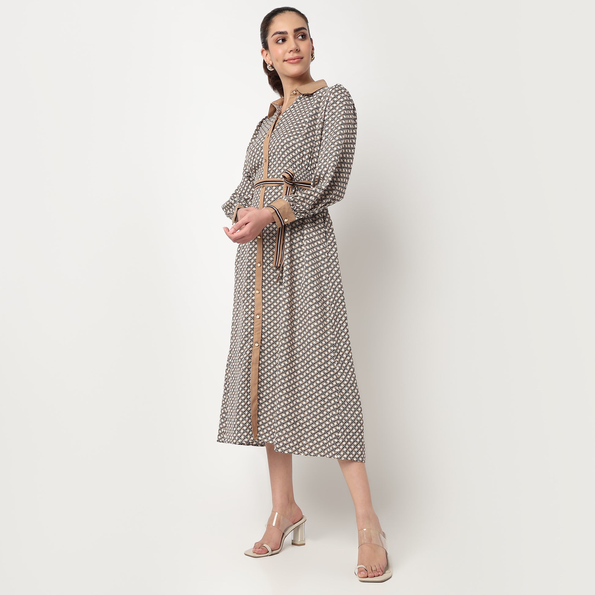 Printed Shirt Collar Dress