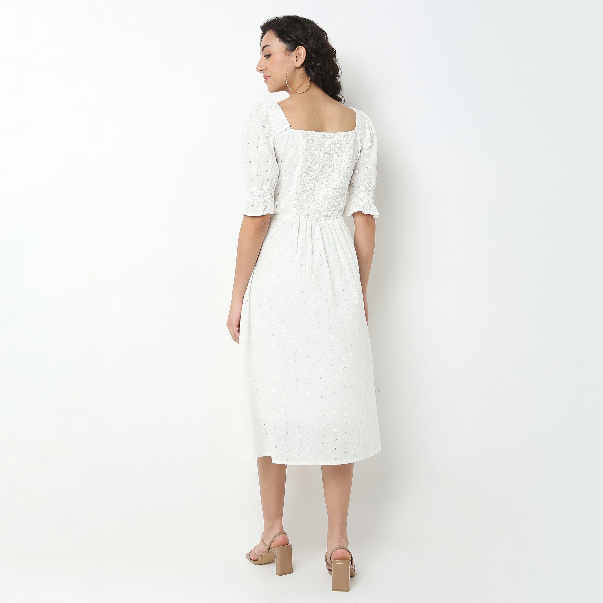 Cotton Schiffi Dress, Sweetheart Neck