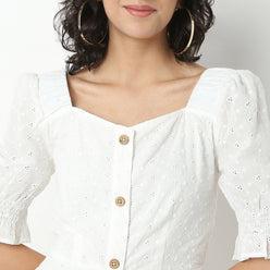 Cotton Schiffi Dress, Sweetheart Neck