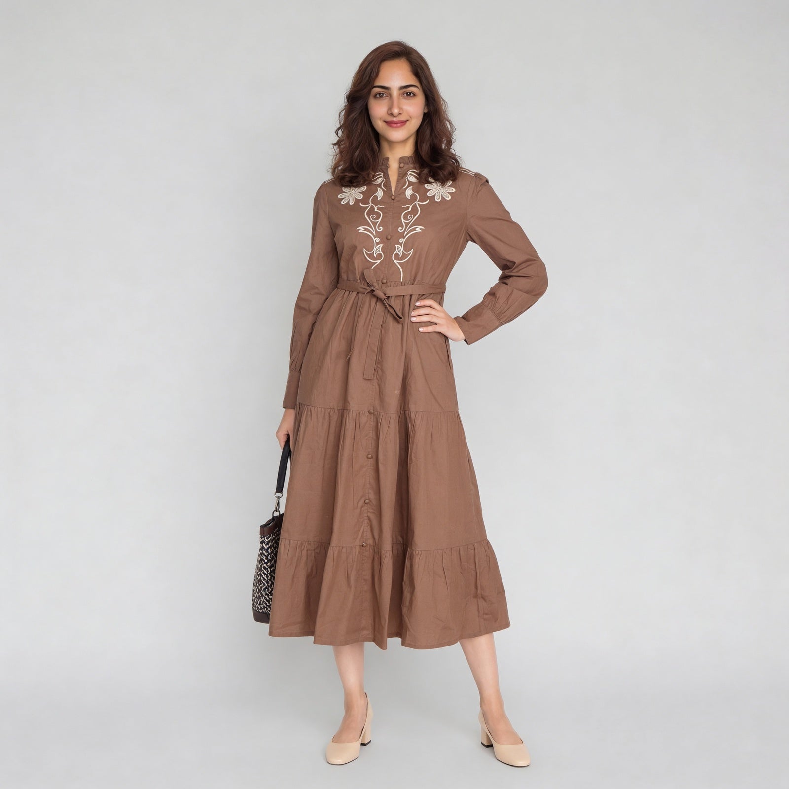 Cotton Embroidered Full Sleeve Dress