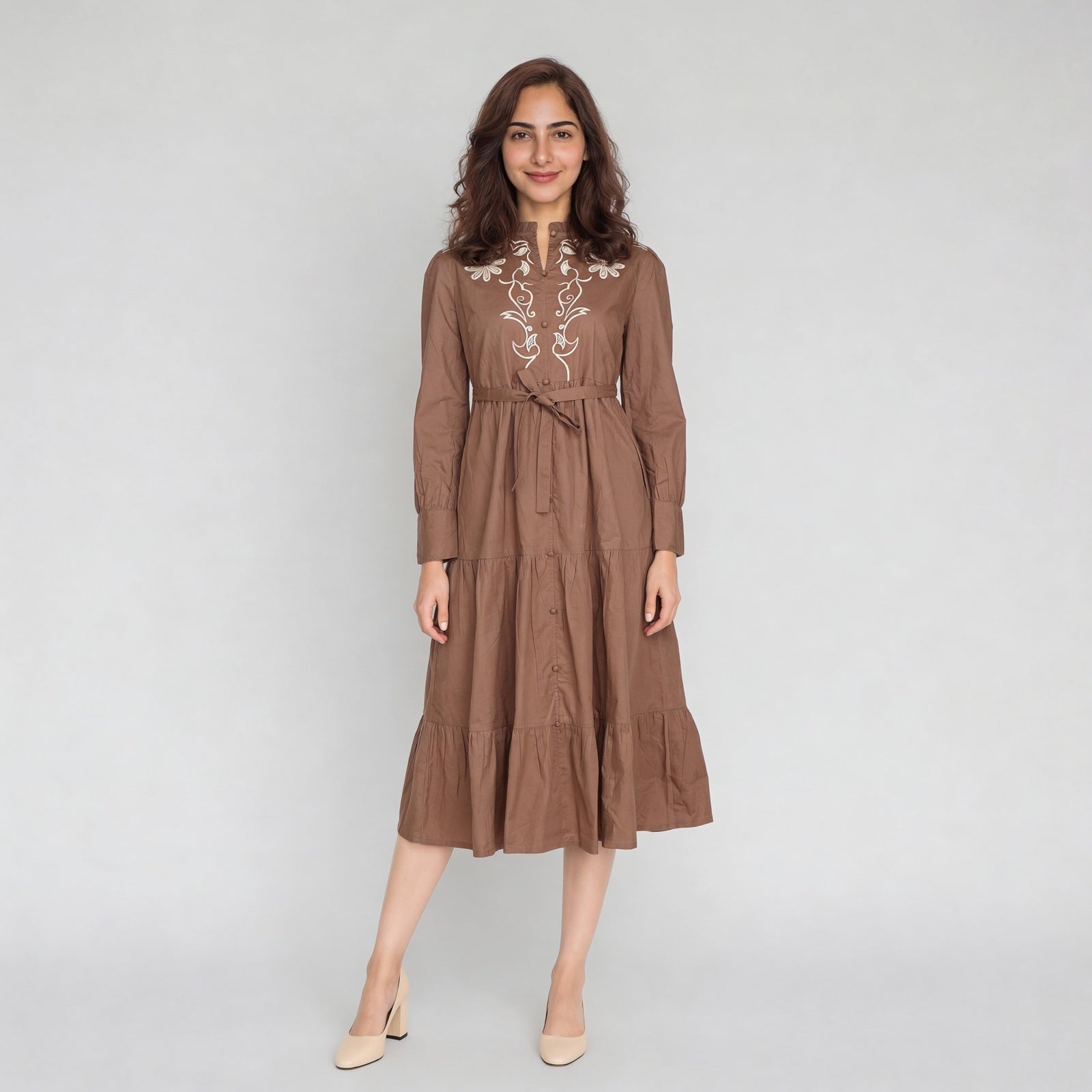 Cotton Embroidered Full Sleeve Dress
