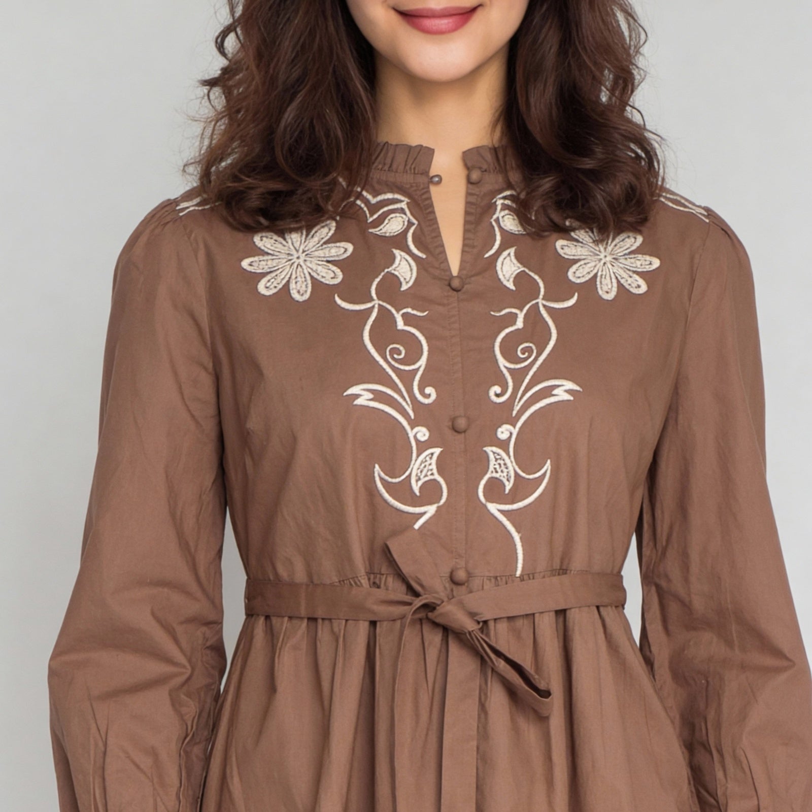 Cotton Embroidered Full Sleeve Dress