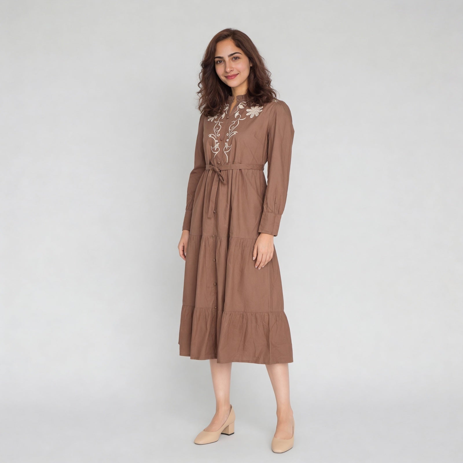 Cotton Embroidered Full Sleeve Dress