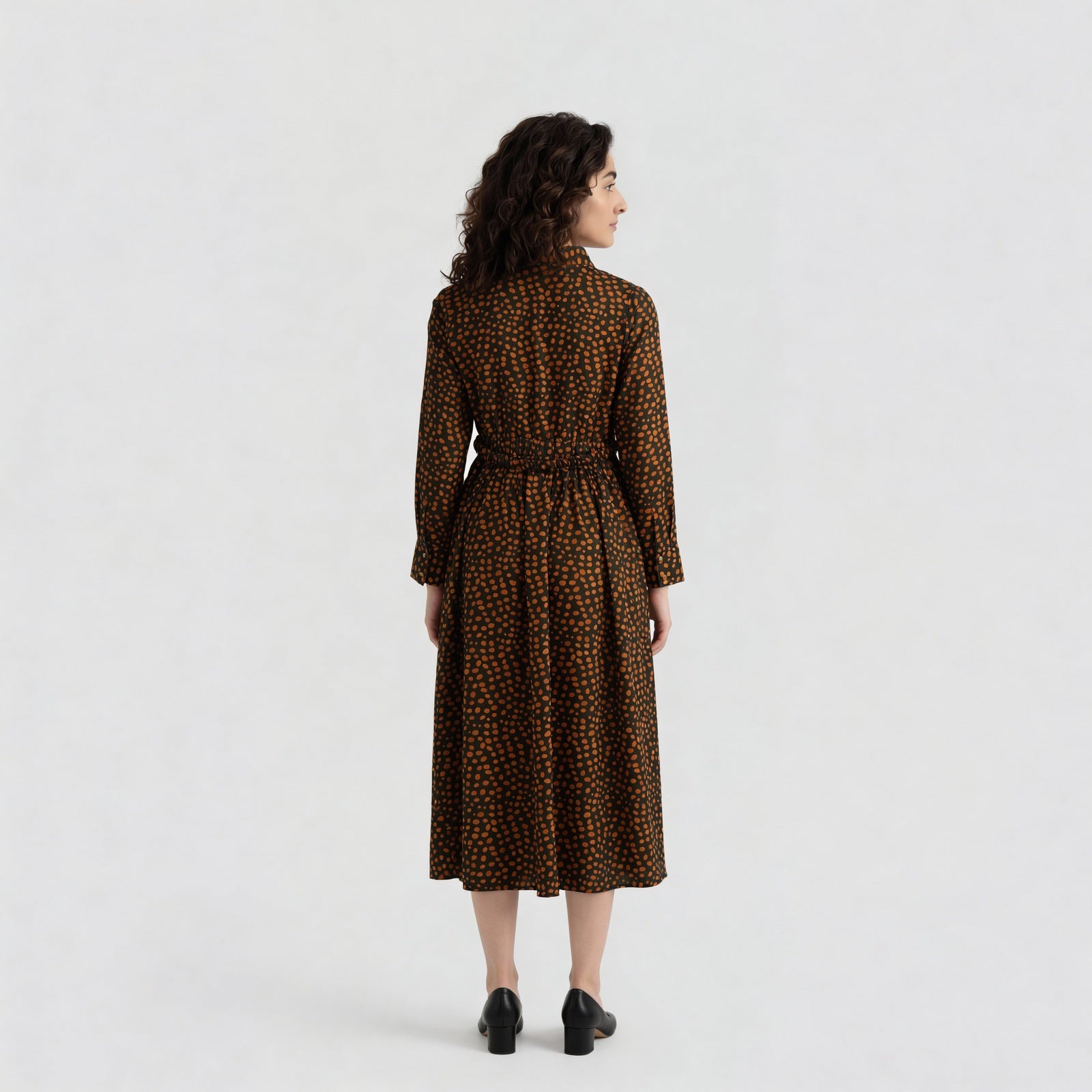 Printed Collar Flared Dress