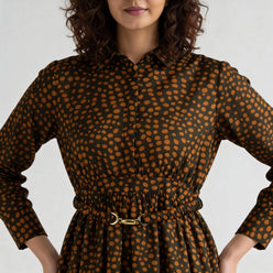Printed Collar Flared Dress